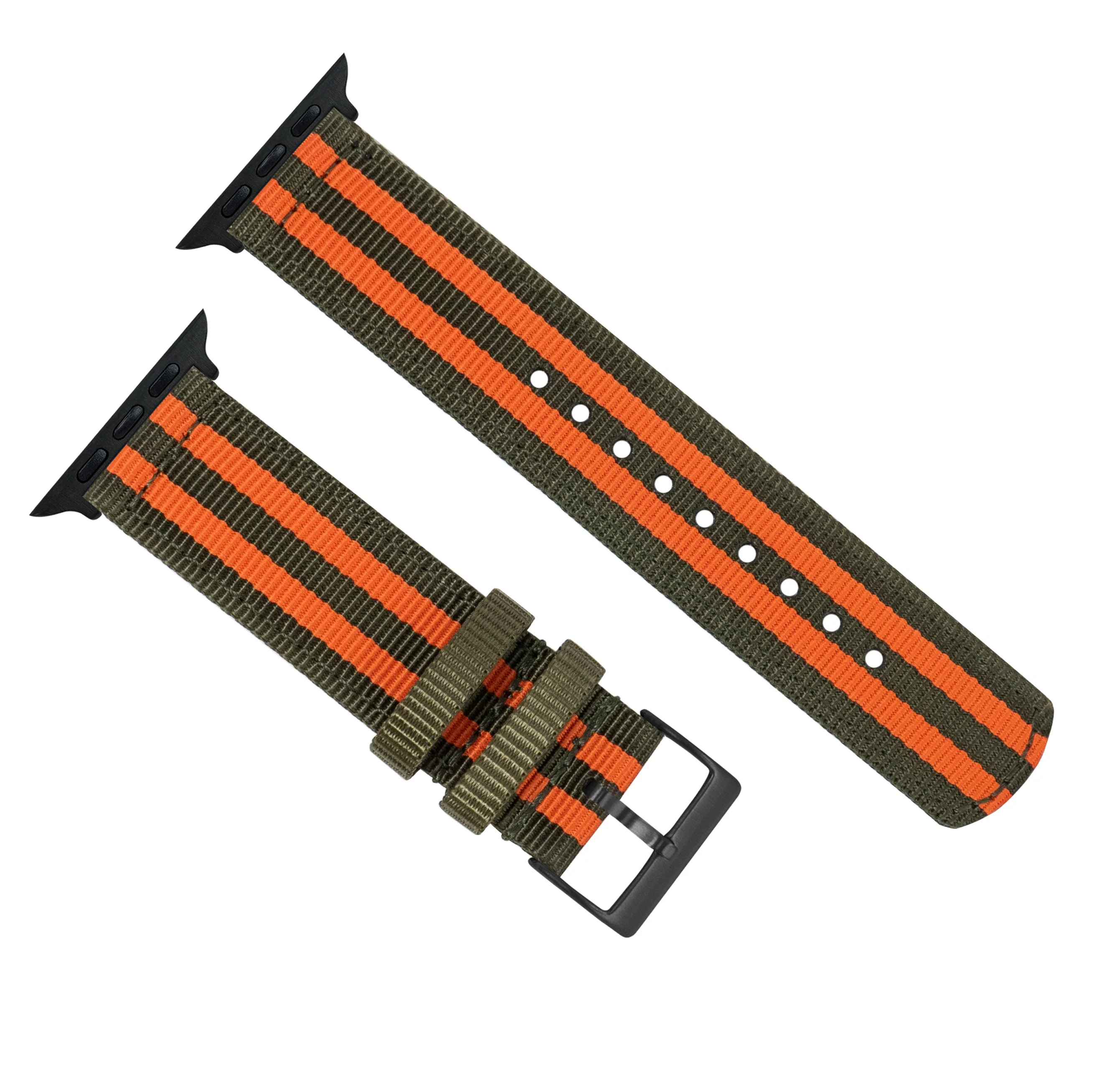 Apple Watch Two Piece NATO® style Army Green Orange Watch Band - Image 8