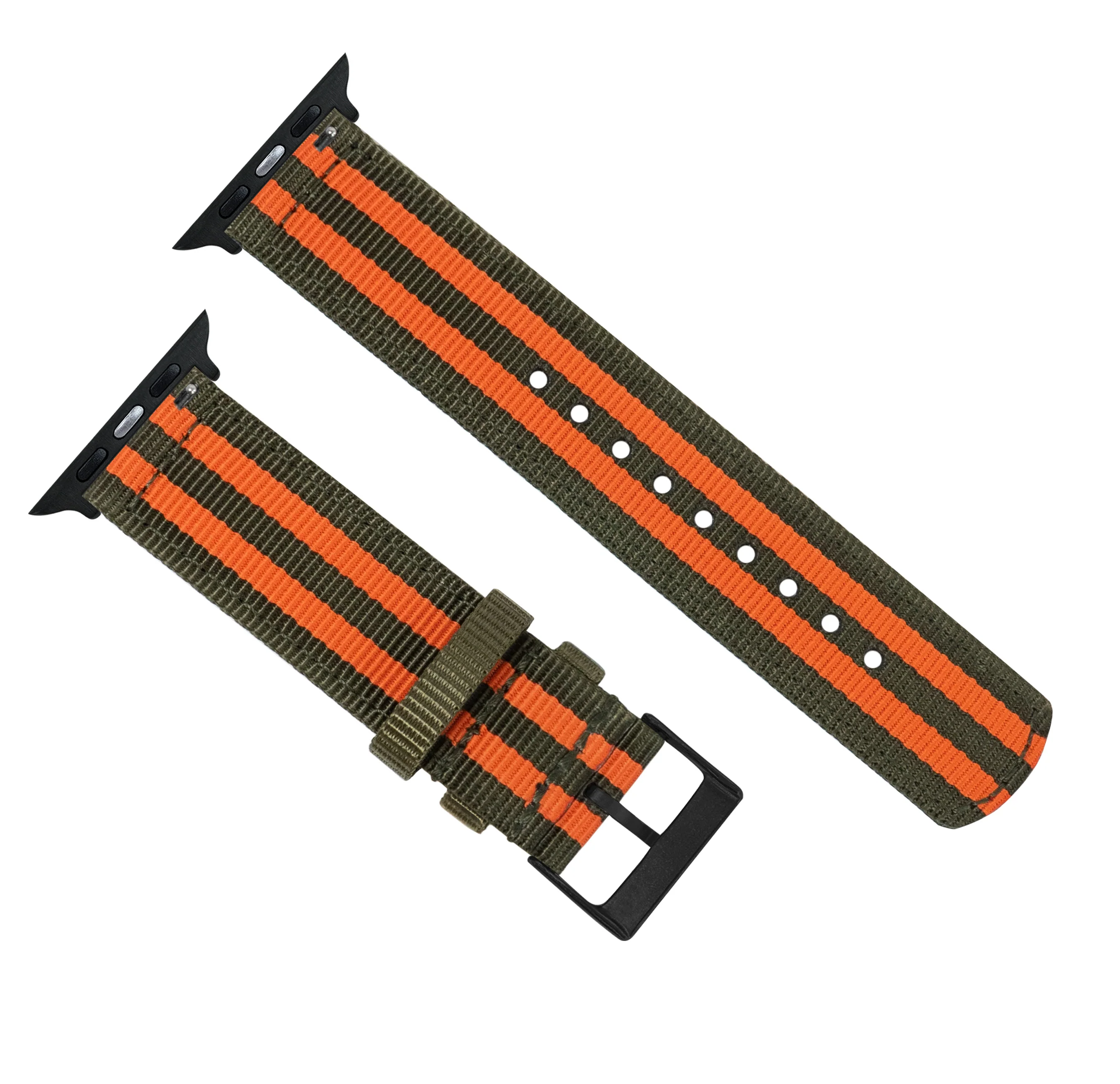 Apple Watch Two Piece NATO® style Army Green Orange Watch Band - Image 9