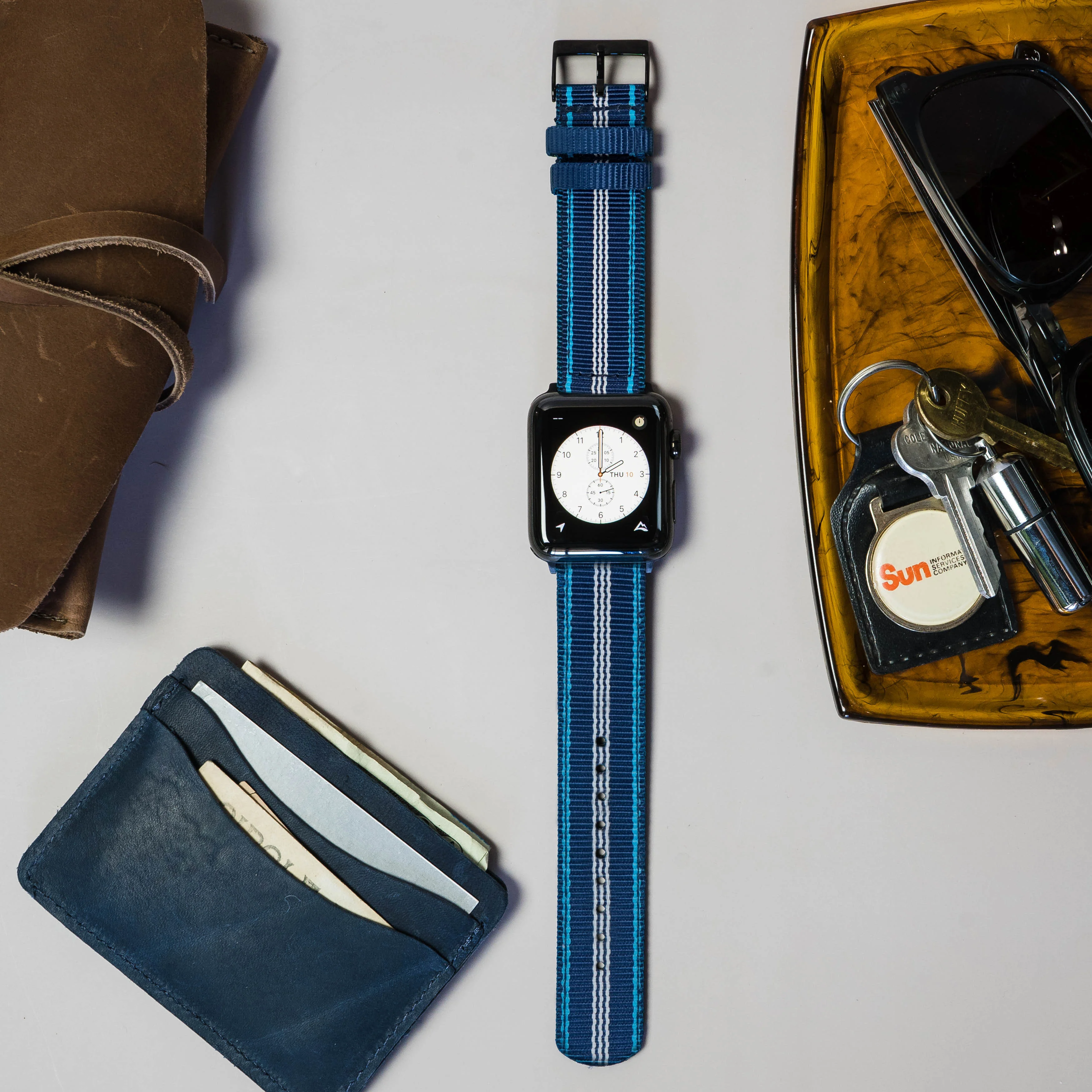 Apple Watch Two Piece NATO® style Navy Aqua Blue Watch Band - Image 3