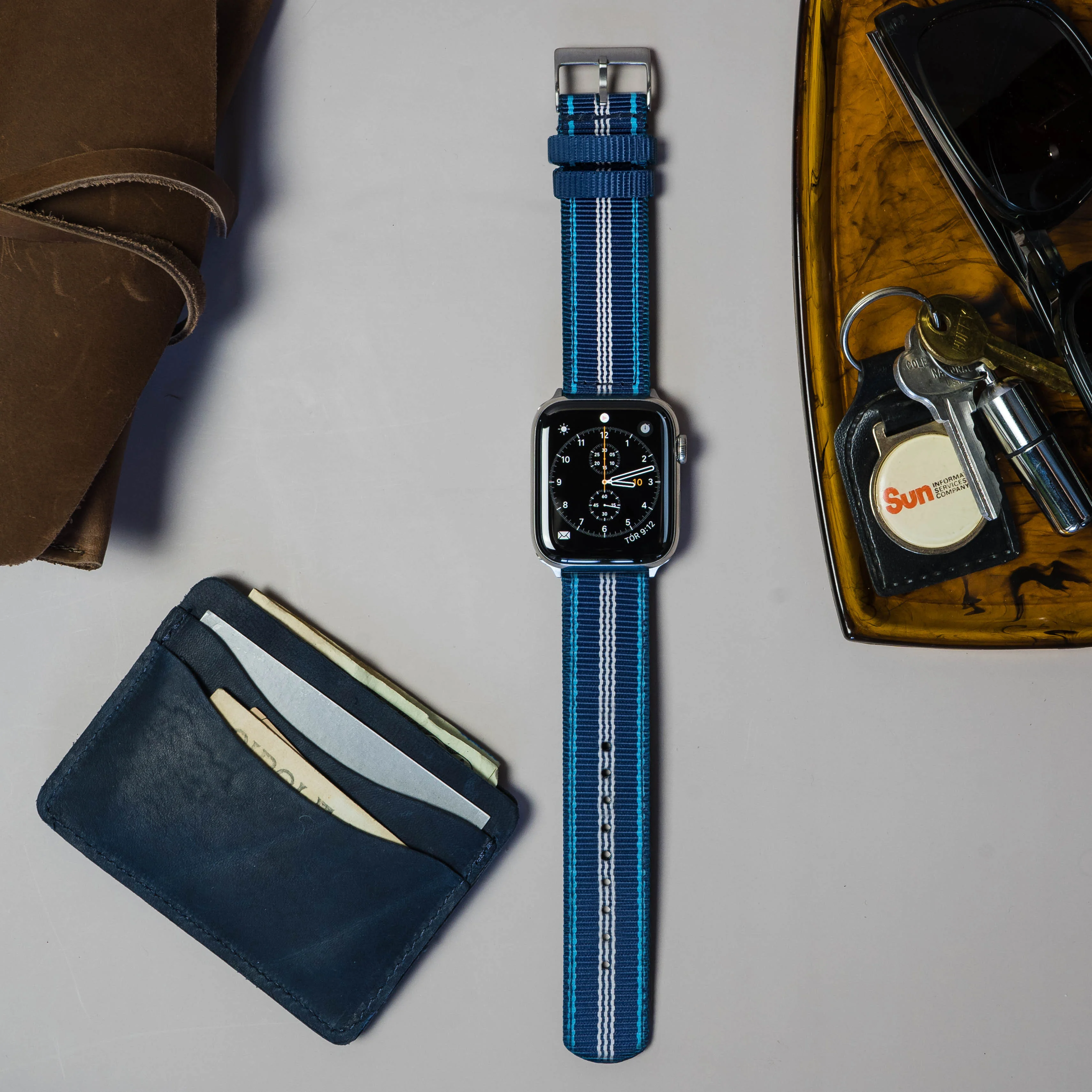 Apple Watch Two Piece NATO® style Navy Aqua Blue Watch Band - Image 4