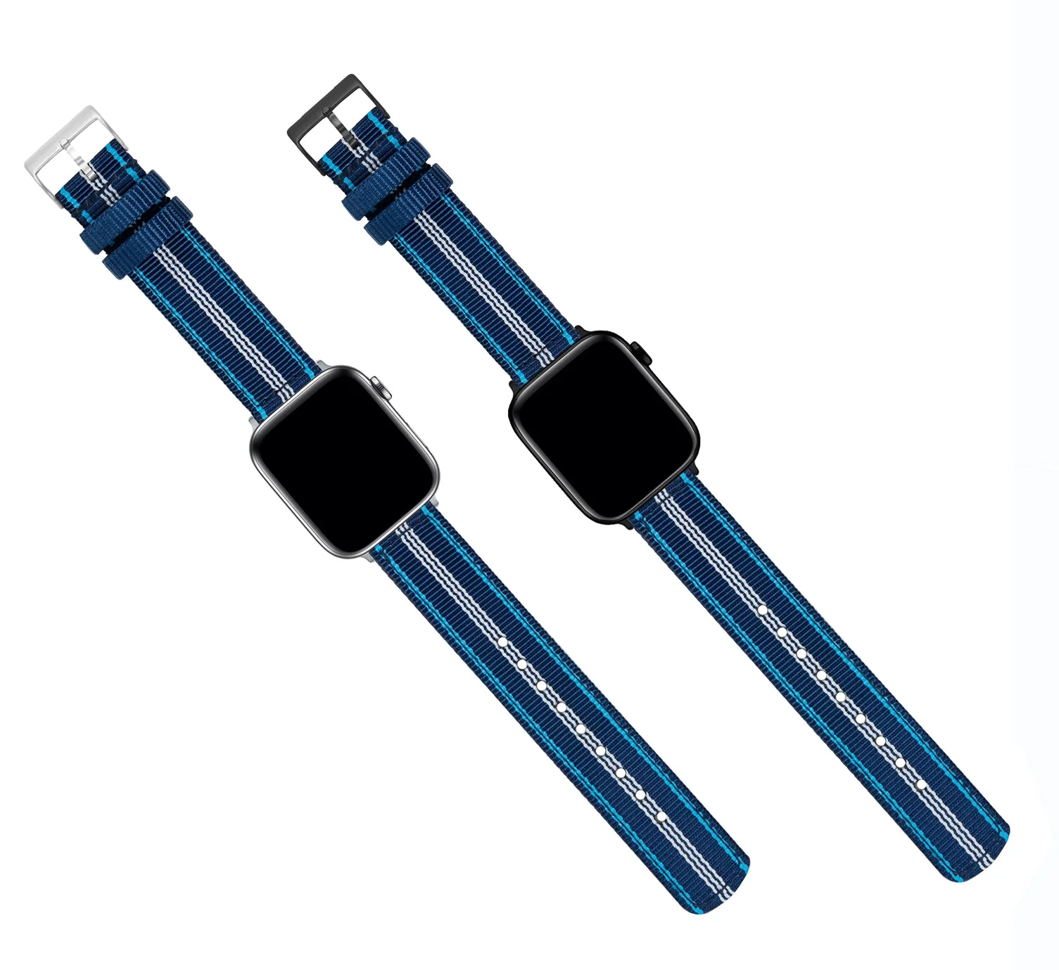 Apple Watch Two Piece NATO® style Navy Aqua Blue Watch Band - Image 5