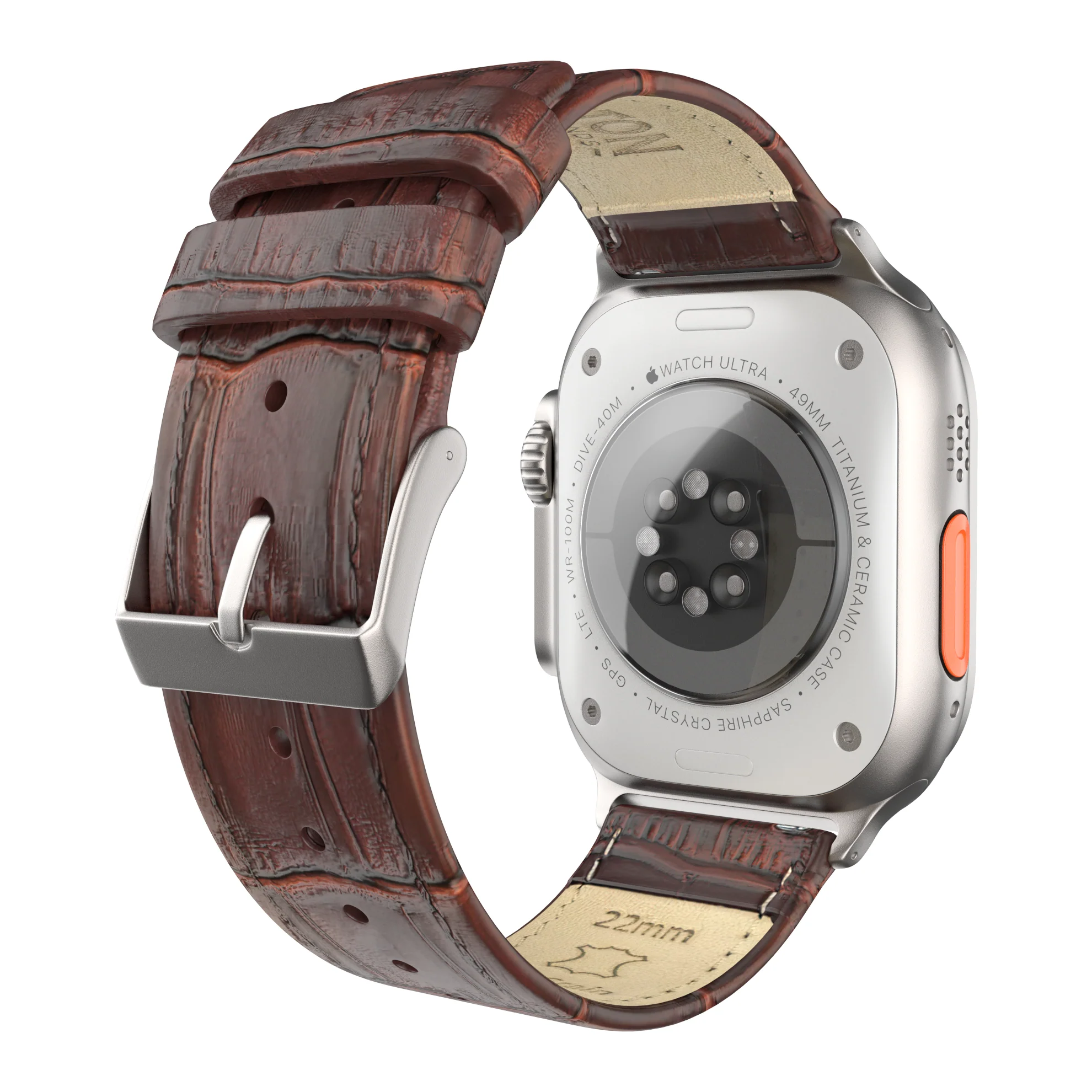 Ultra & Ultra 2 Coffee Brown Alligator Grain Leather Watch Band - Image 2