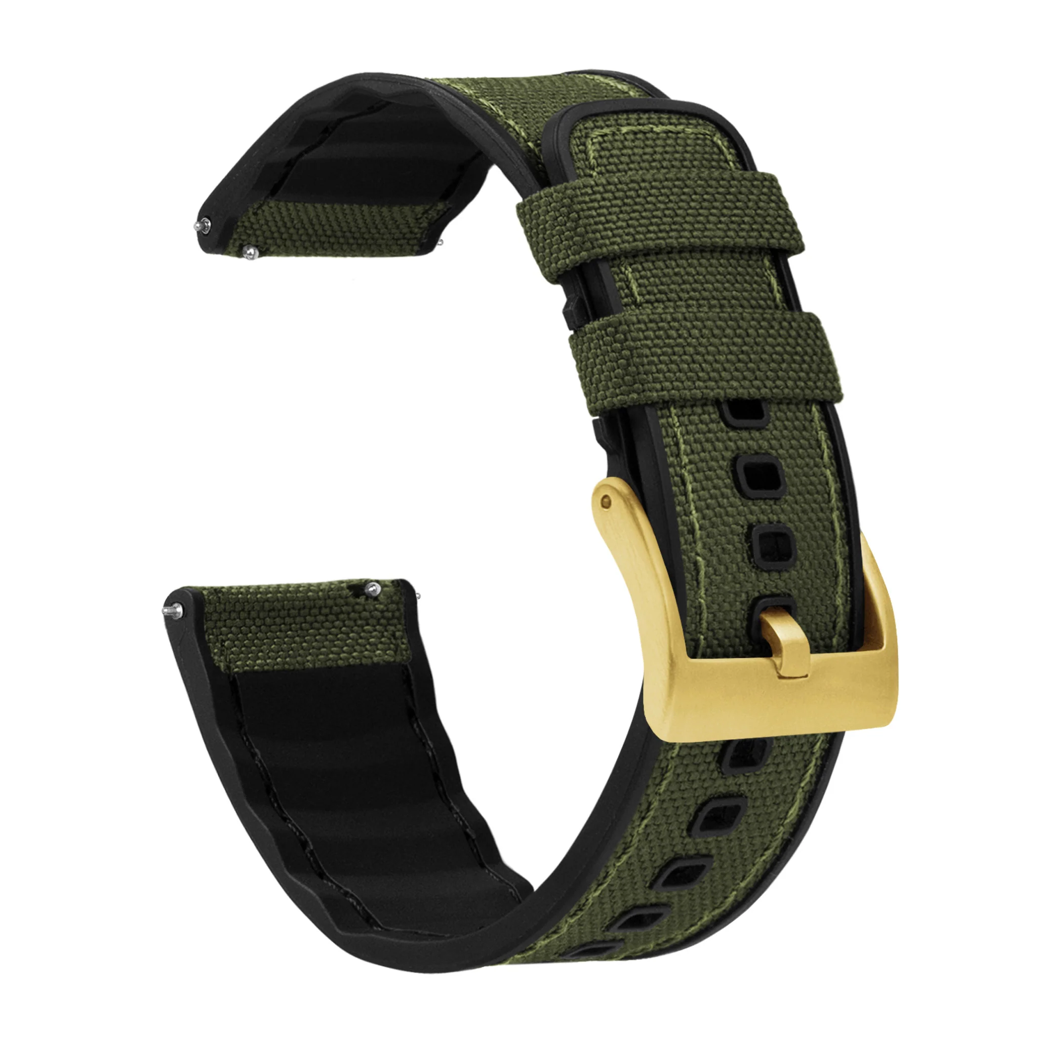 Army Green Cordura Fabric And Silicone Hybrid Watch Band - Image 10