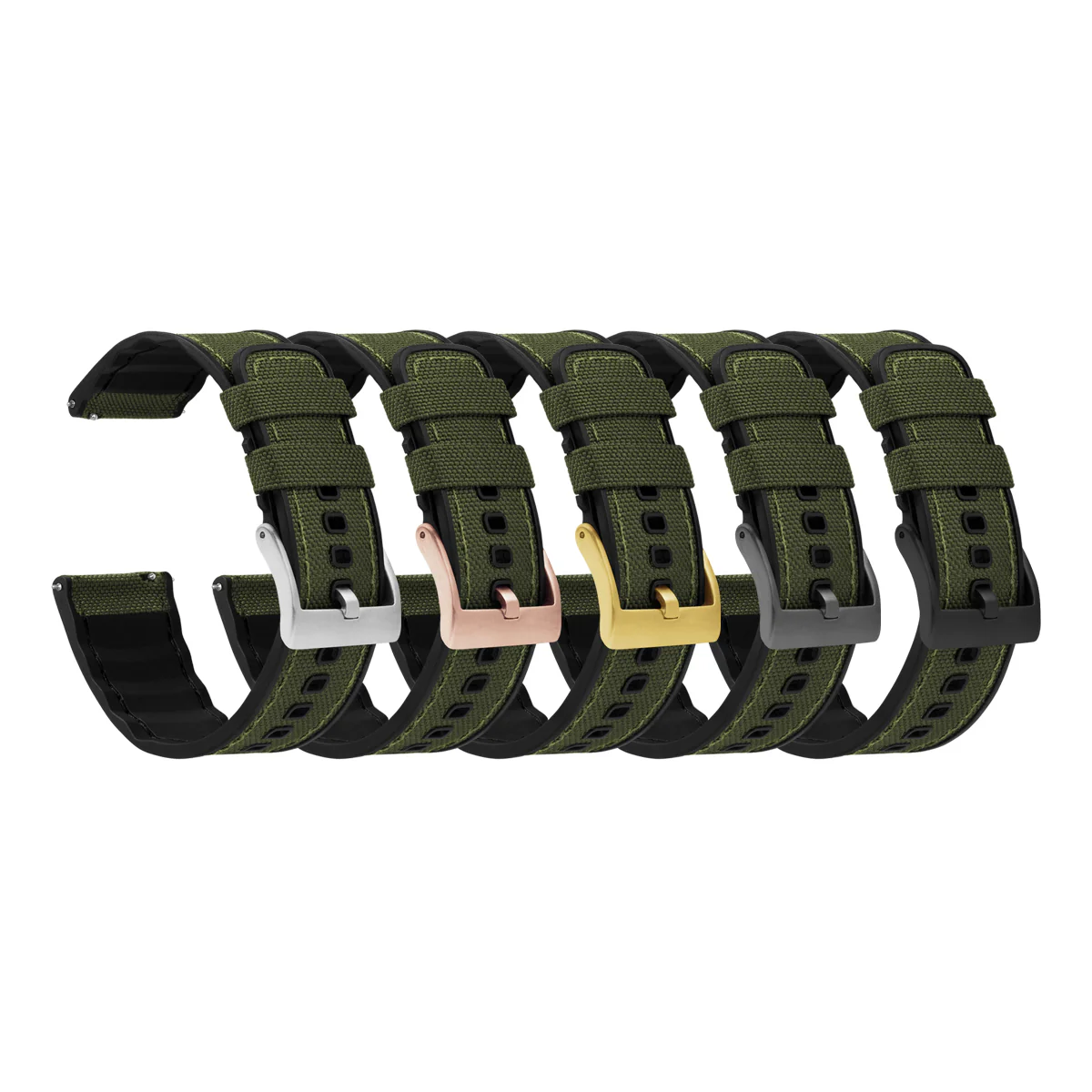 Army Green Cordura Fabric And Silicone Hybrid Watch Band - Image 2