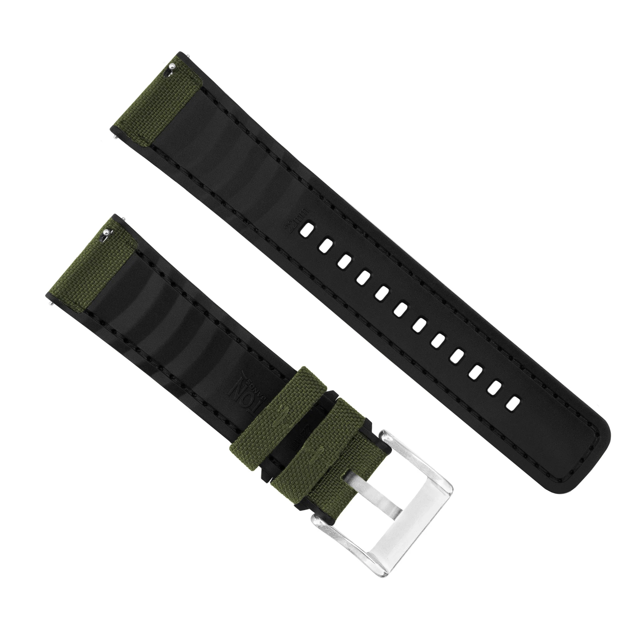 Army Green Cordura Fabric And Silicone Hybrid Watch Band - Image 5