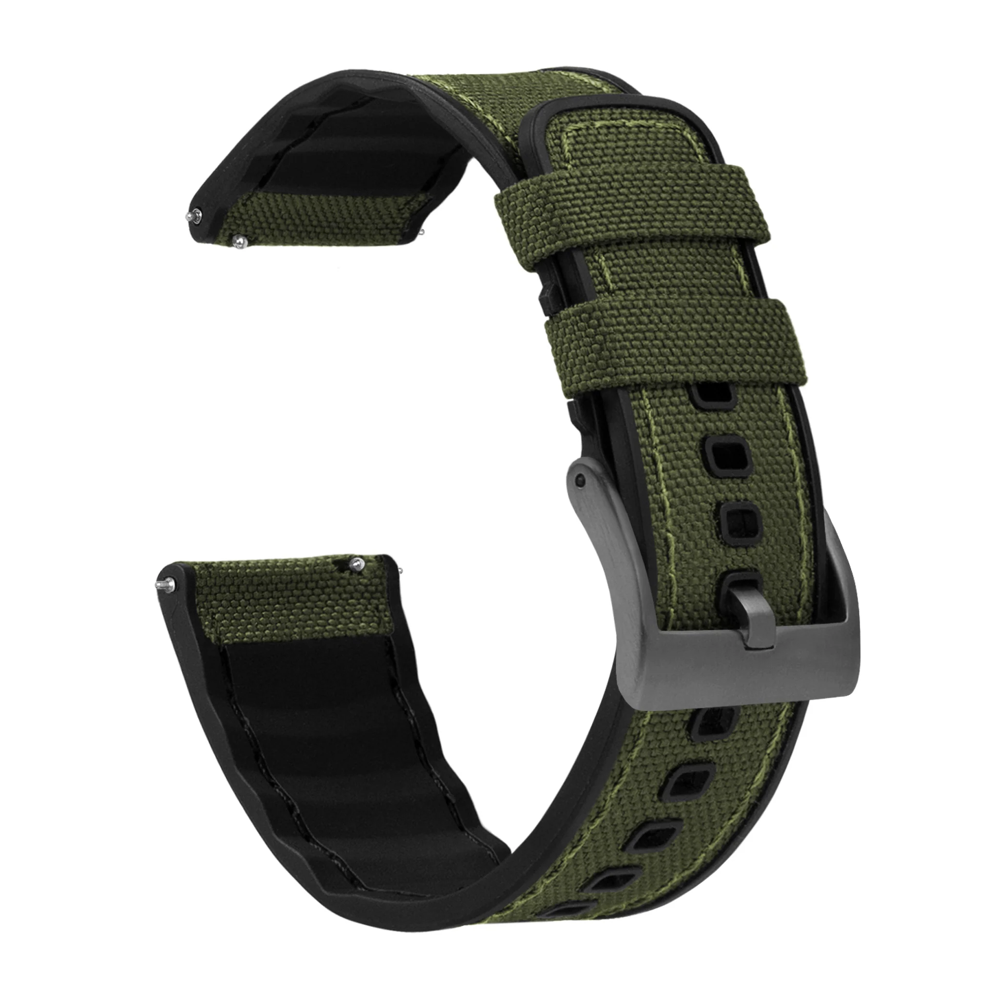 Army Green Cordura Fabric And Silicone Hybrid Watch Band - Image 8
