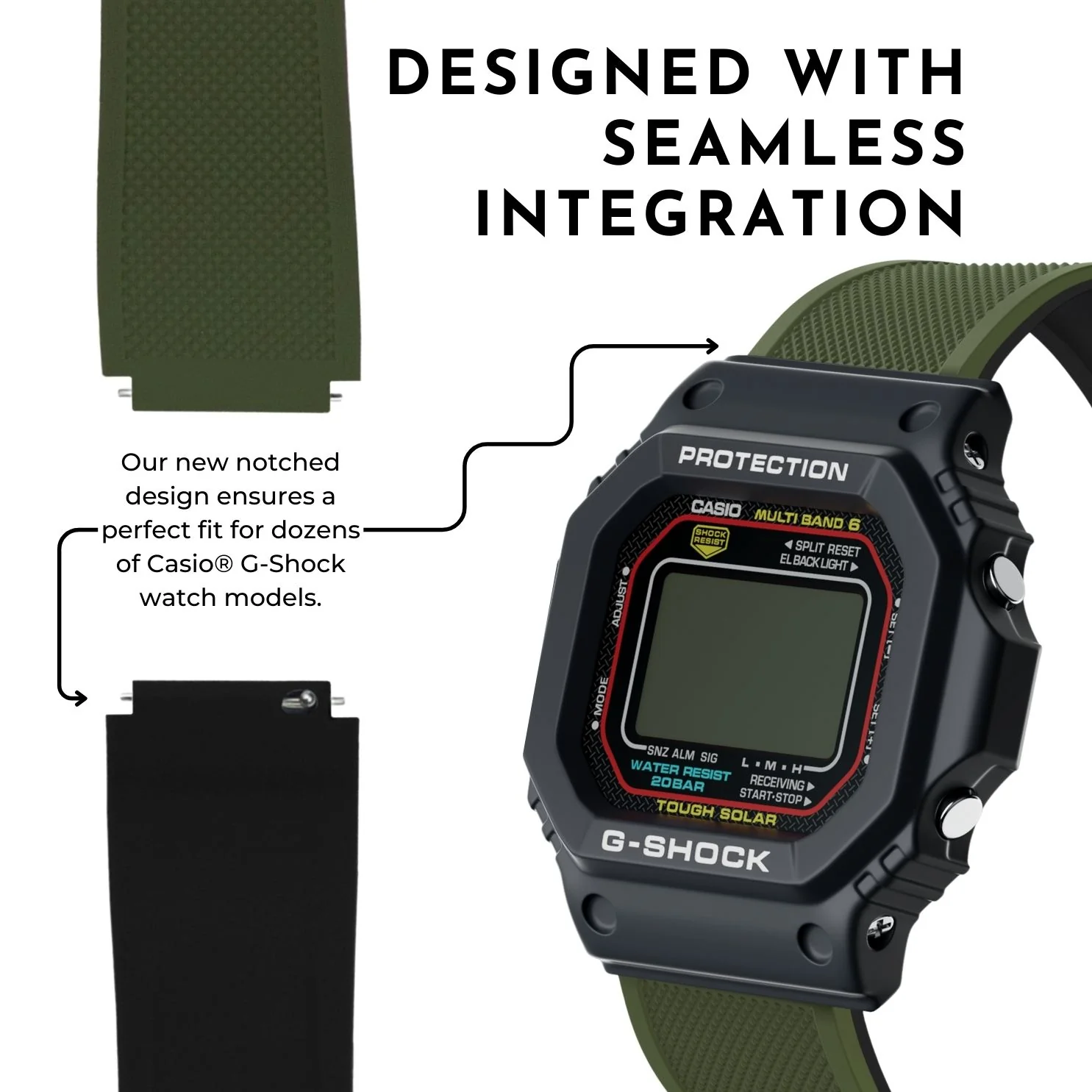 Army Green Elite Silicone Casio® G-Shock Watch Band - Image 2