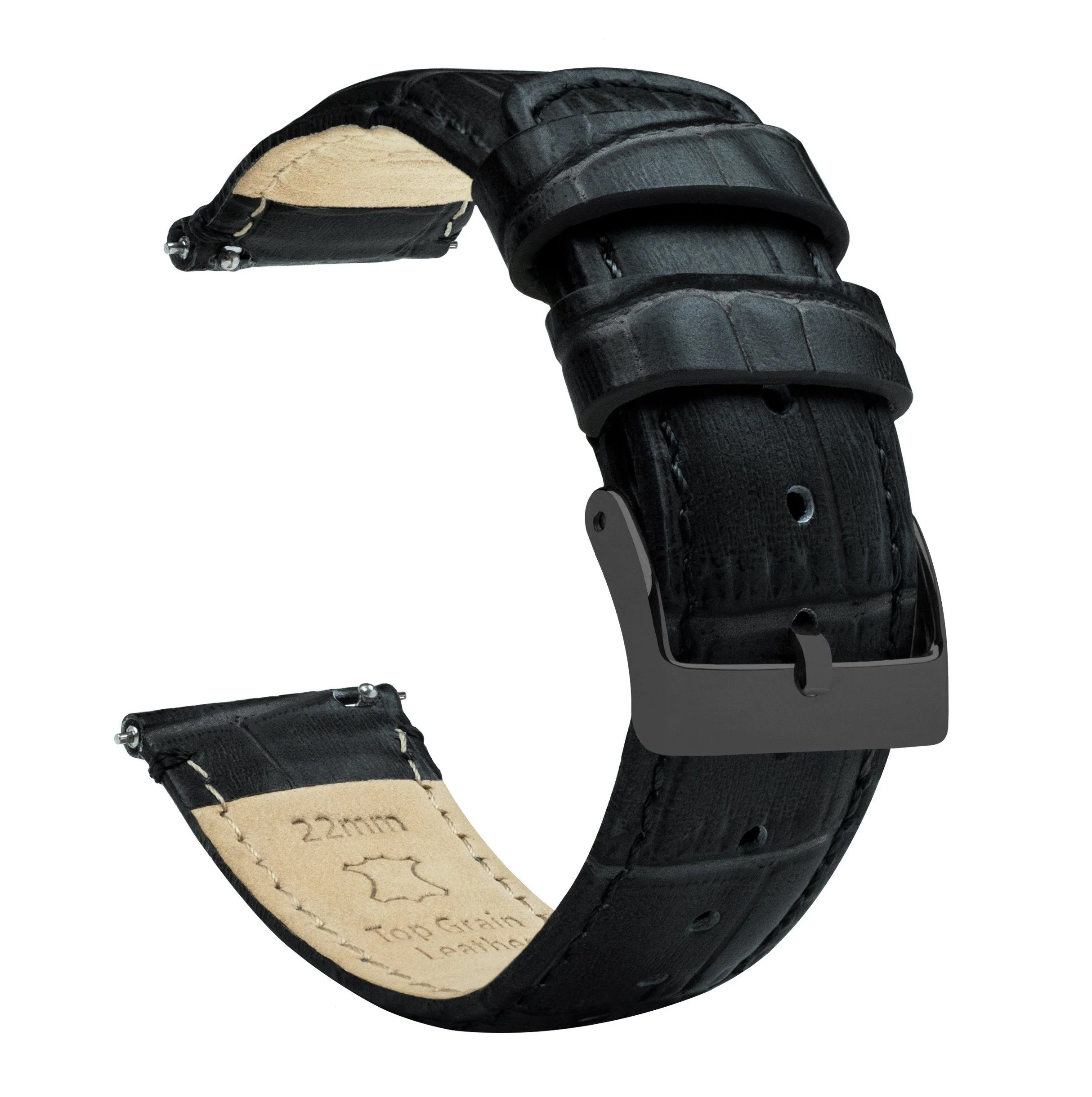 Black Alligator Grain Leather Watch Band - Image 12