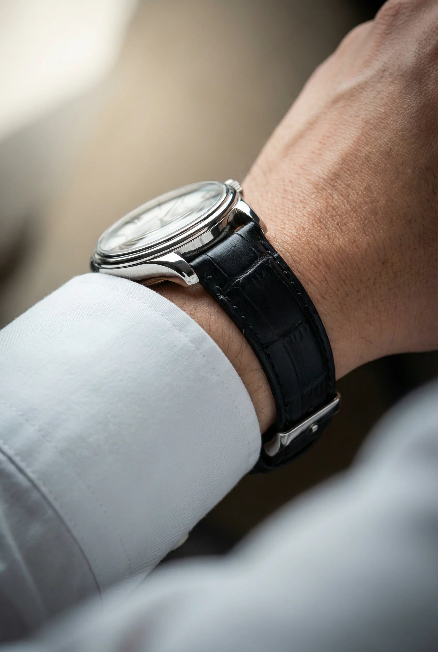 Black Alligator Grain Leather Watch Band - Image 3