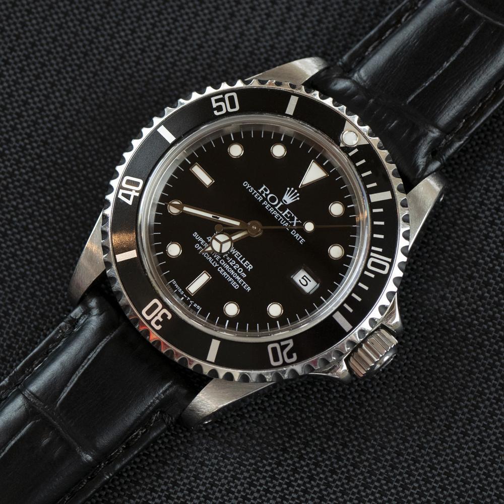 Black Alligator Grain Leather Watch Band - Image 8