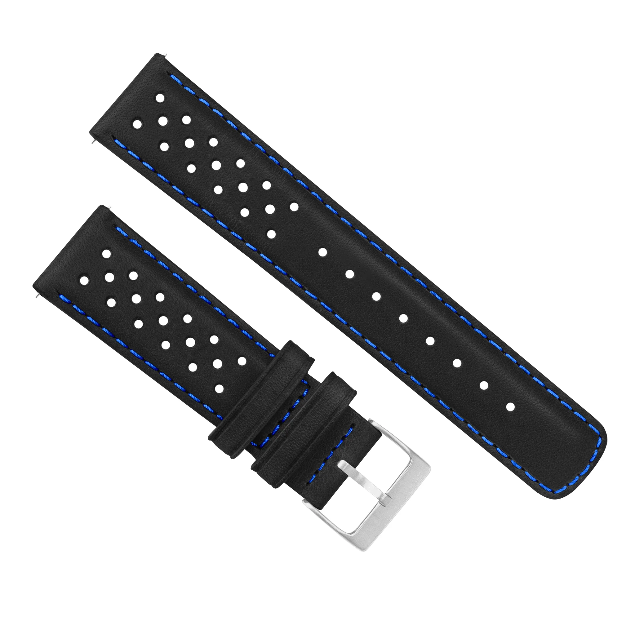 Black Blue Stitch Racing Horween Leather Watch Band - Image 3