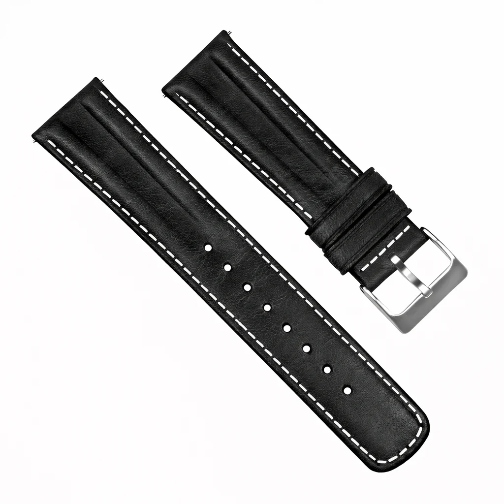 Black Classic Horween Leather Linen Stitch Watch Band - Image 3