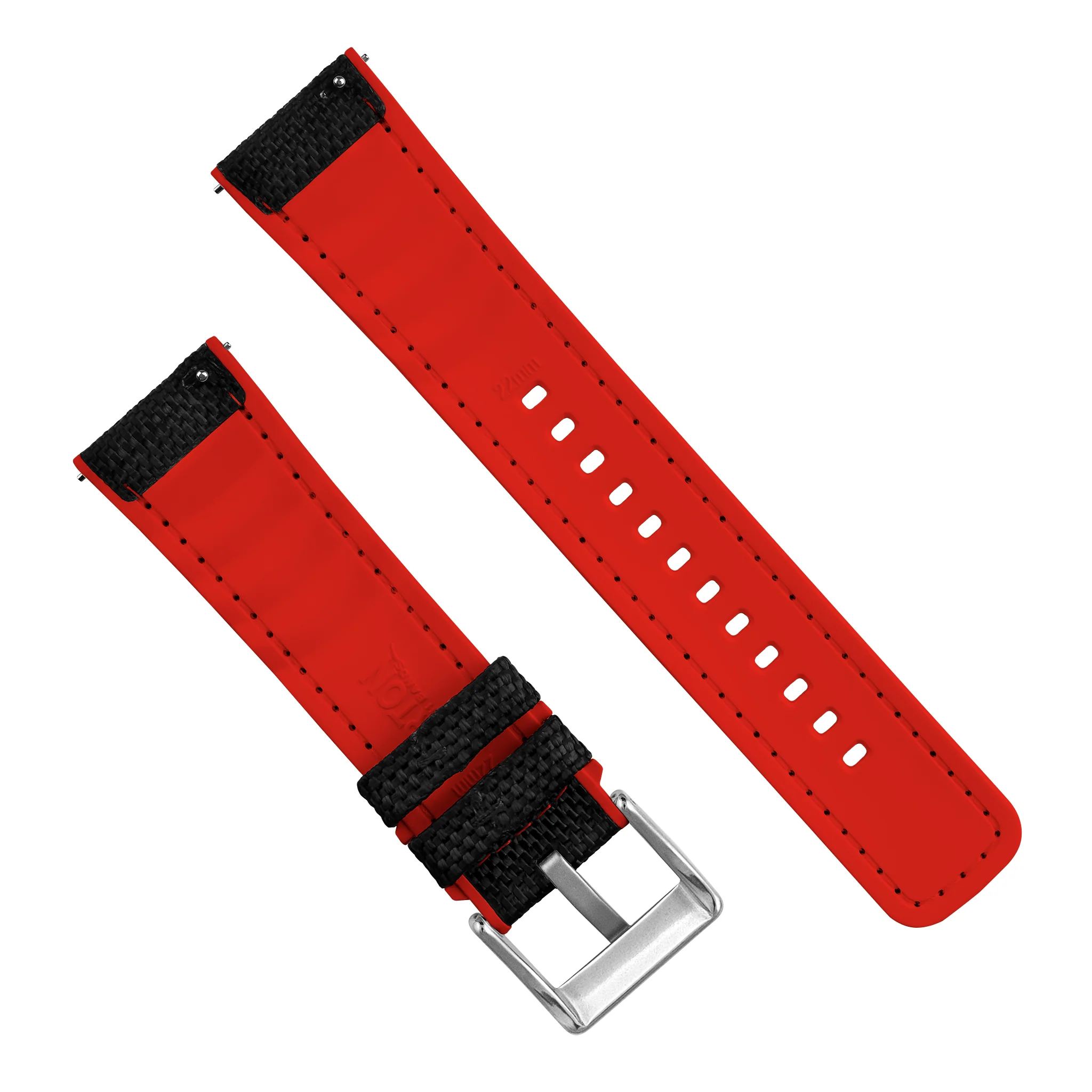 Black Cordura Fabric And Crimson Red Silicone Hybrid Watch Band - Image 5