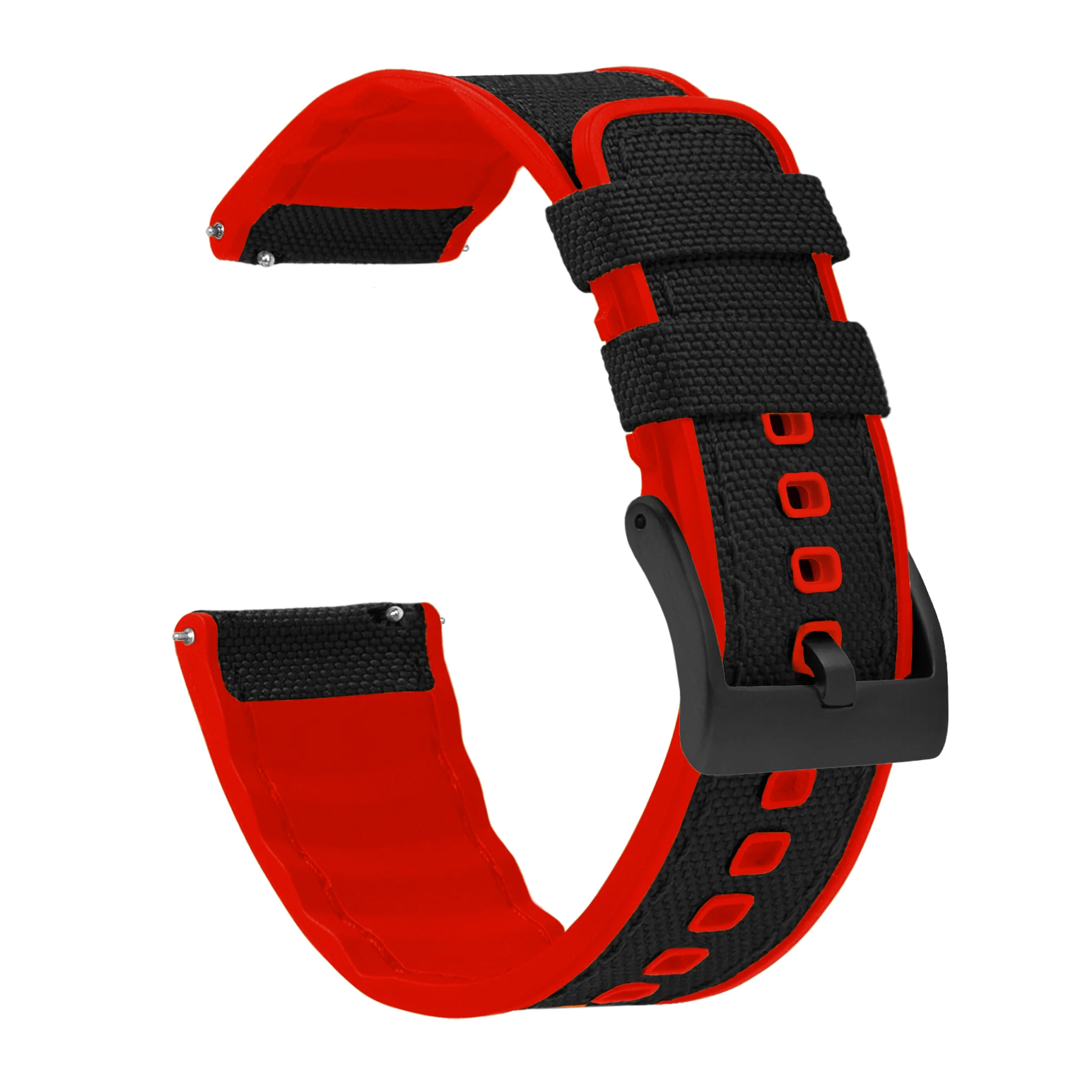 Black Cordura Fabric And Crimson Red Silicone Hybrid Watch Band - Image 7