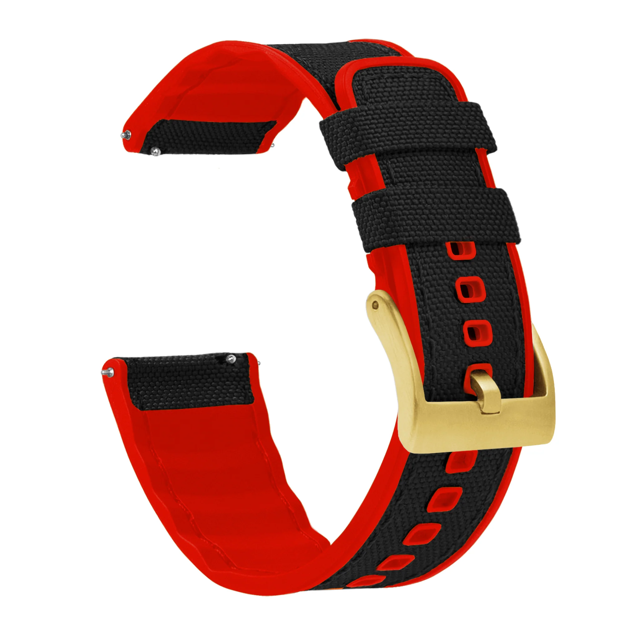 Black Cordura Fabric And Crimson Red Silicone Hybrid Watch Band - Image 8