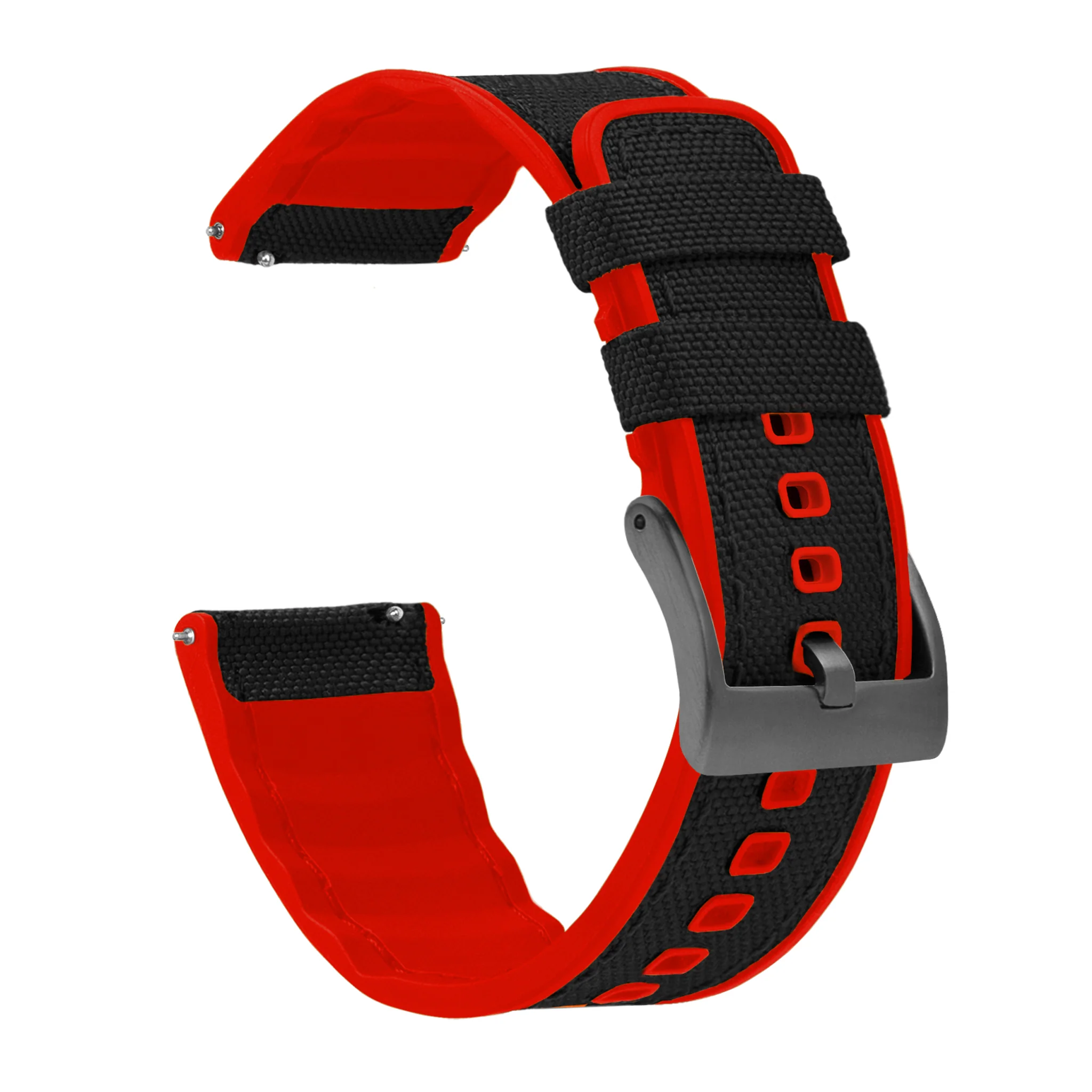 Black Cordura Fabric And Crimson Red Silicone Hybrid Watch Band - Image 9