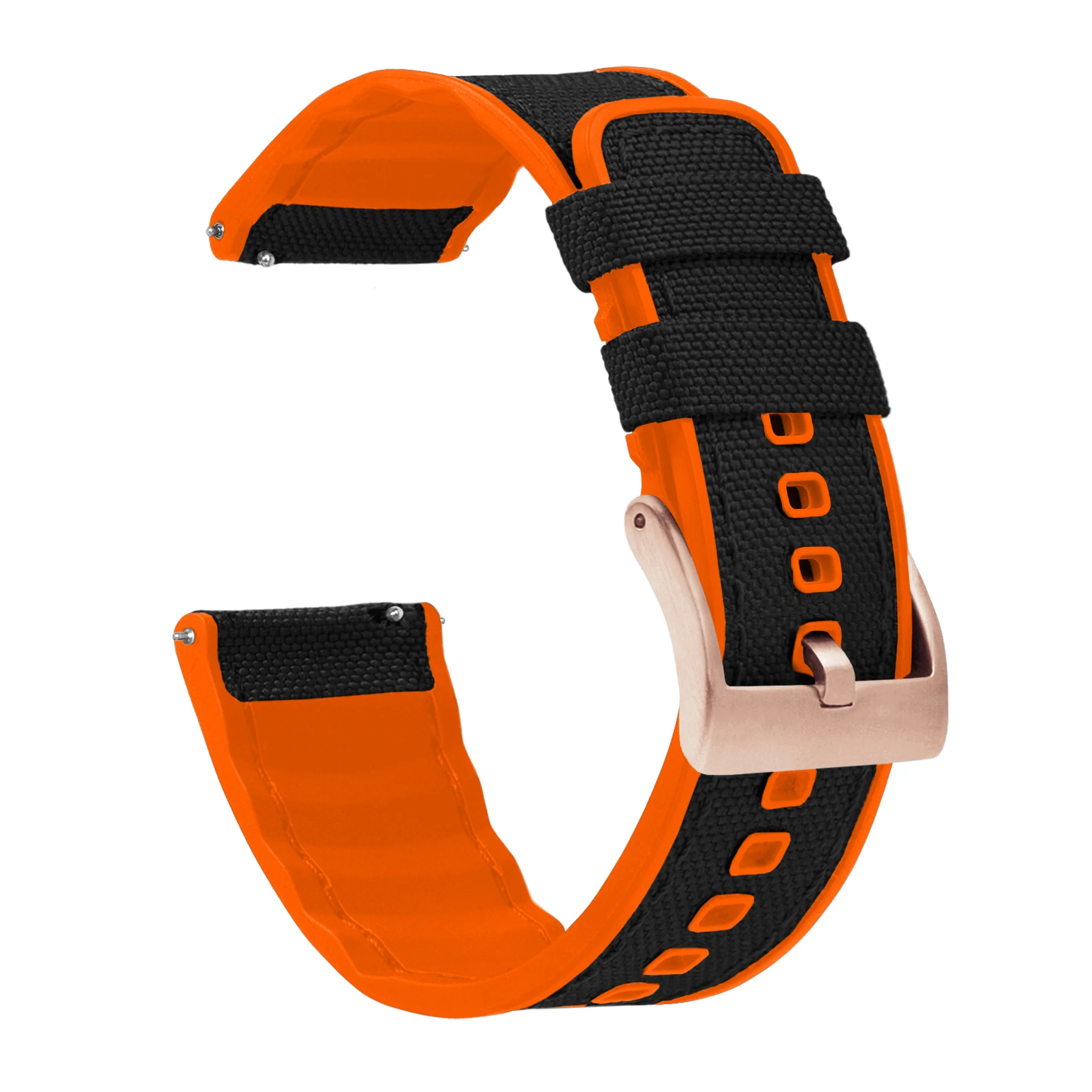 Black Cordura Fabric And Pumpkin Orange Silicone Hybrid Watch Band - Image 10