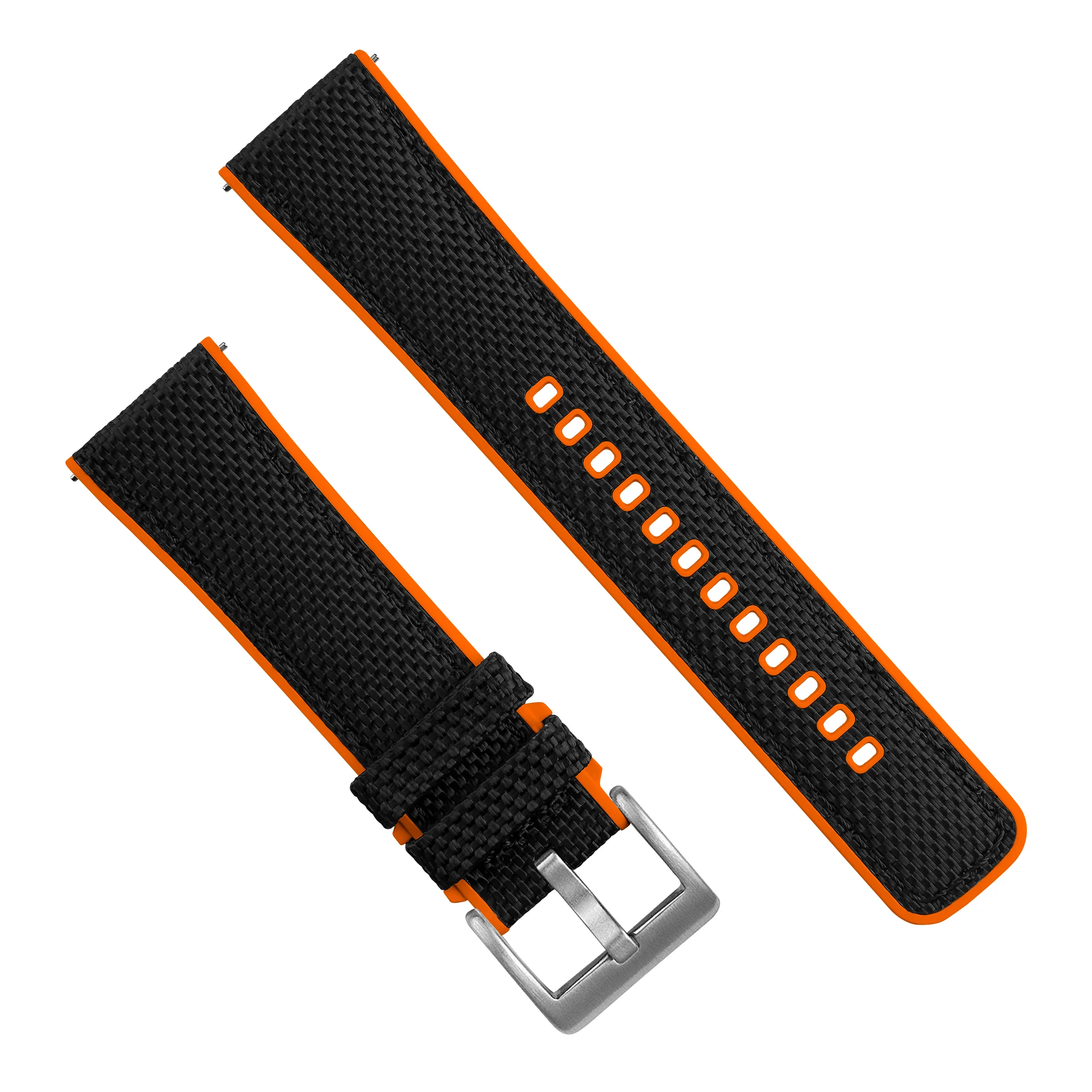 Black Cordura Fabric And Pumpkin Orange Silicone Hybrid Watch Band - Image 5