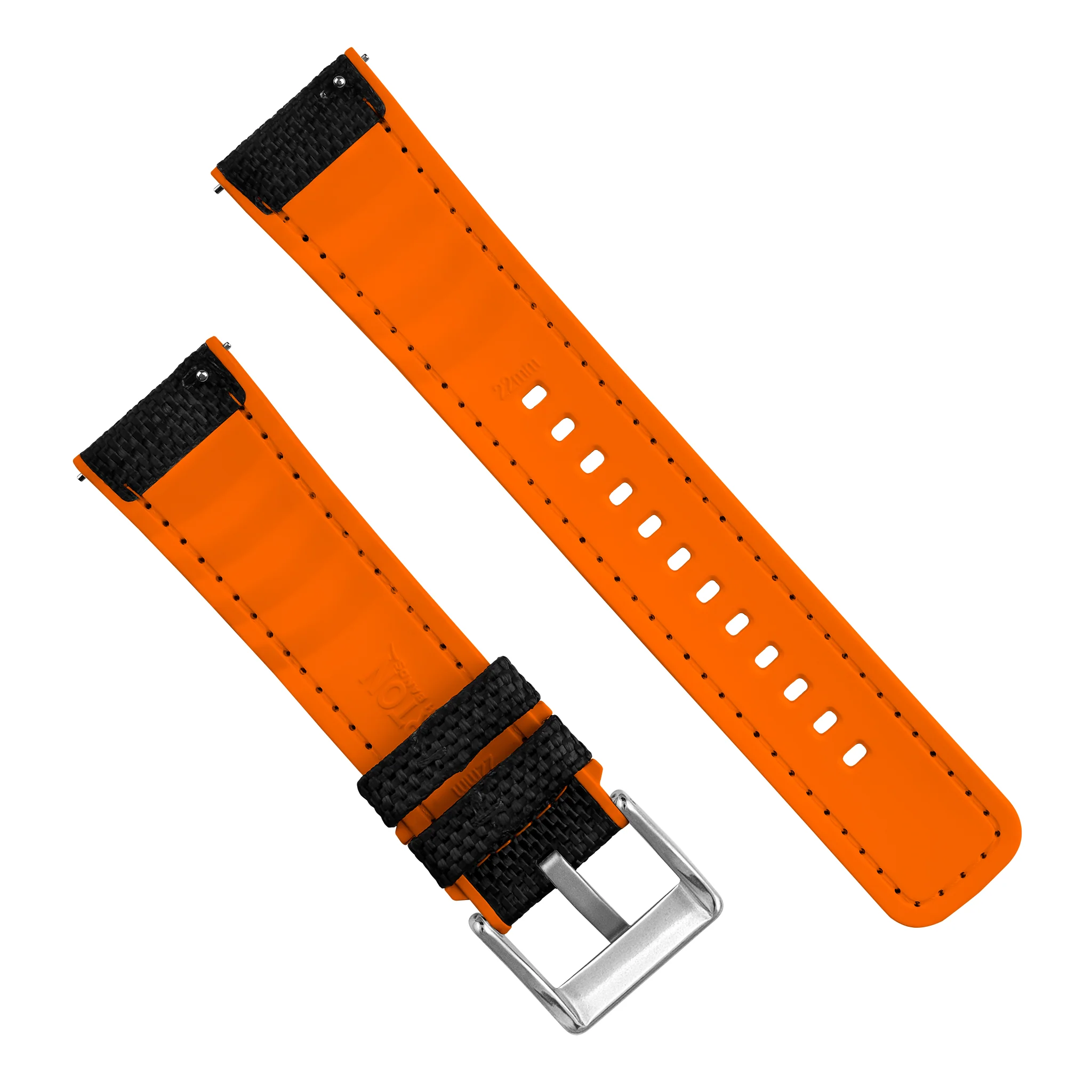 Black Cordura Fabric And Pumpkin Orange Silicone Hybrid Watch Band - Image 6