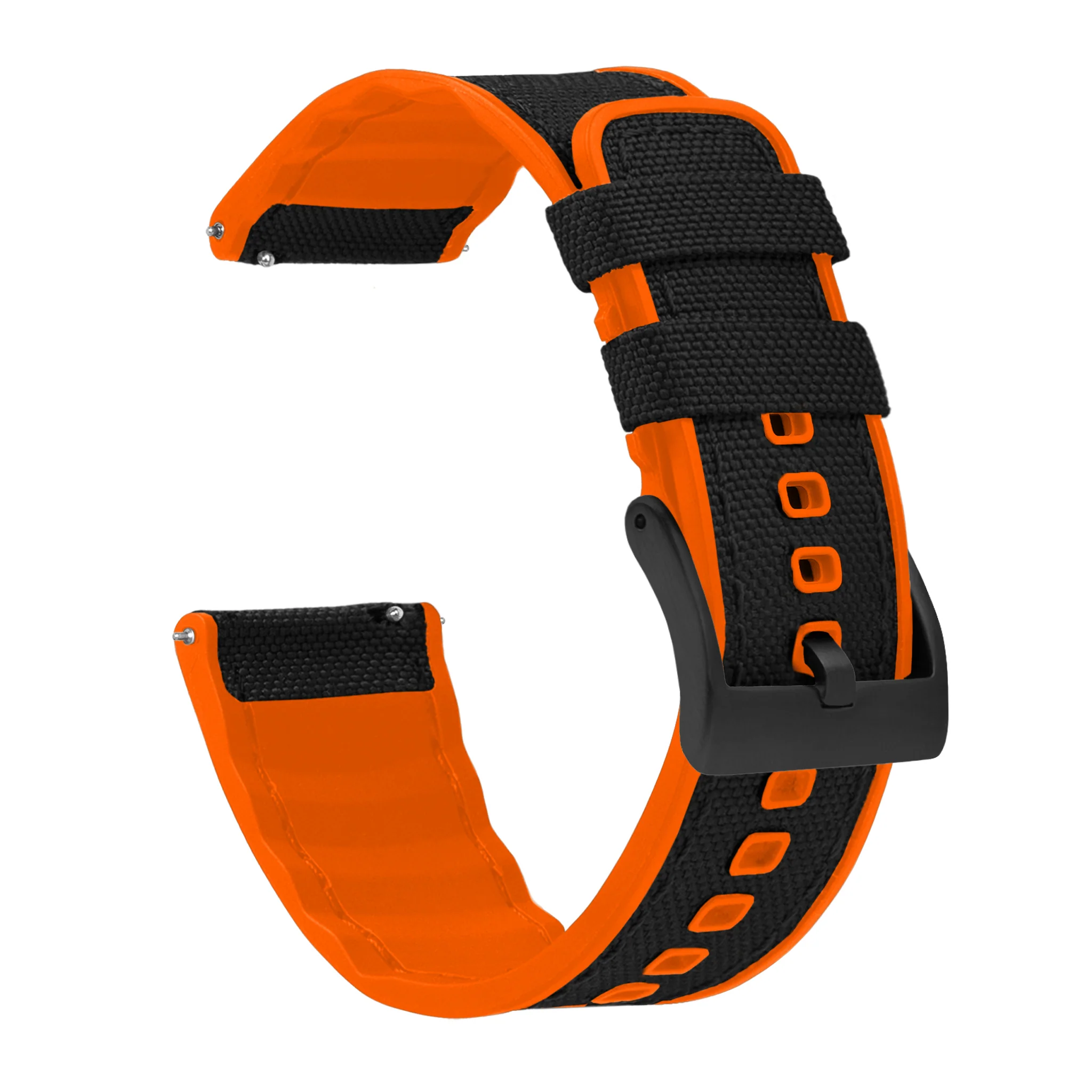 Black Cordura Fabric And Pumpkin Orange Silicone Hybrid Watch Band - Image 7
