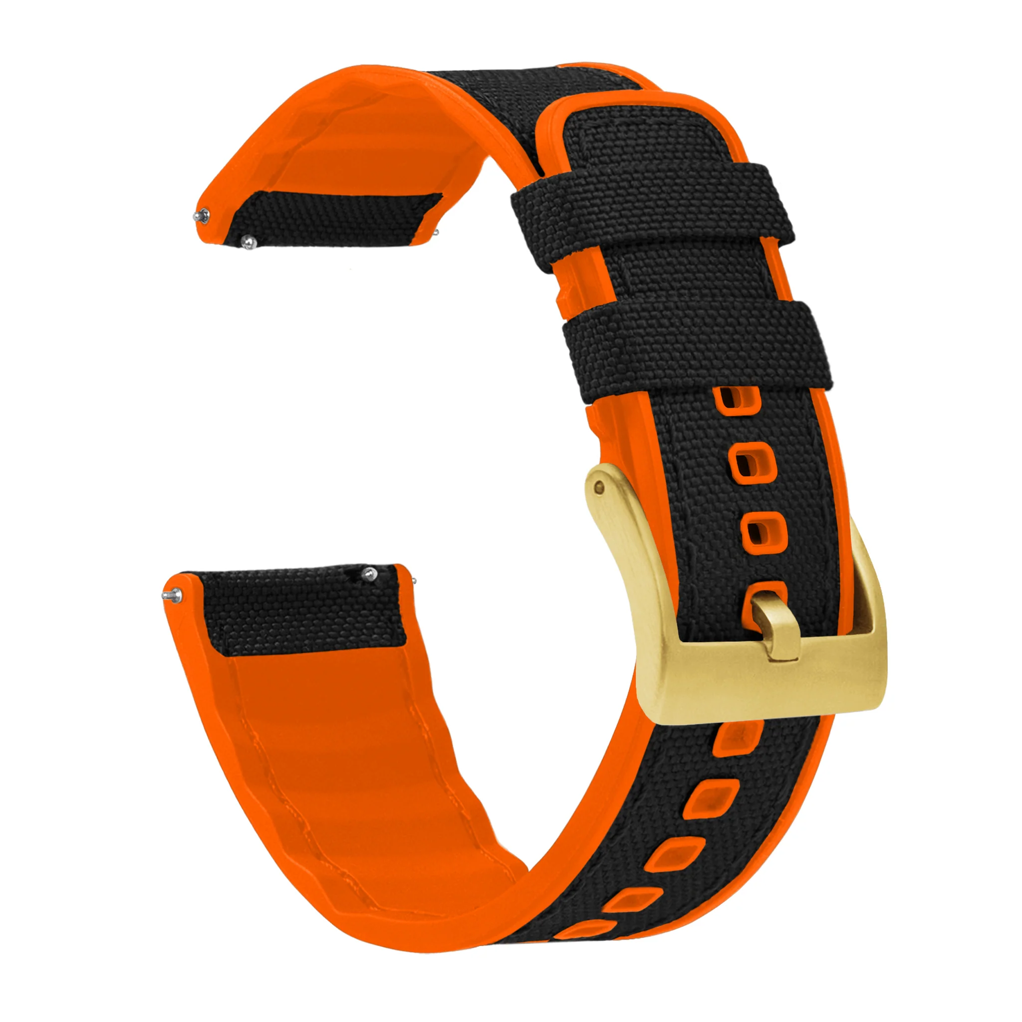 Black Cordura Fabric And Pumpkin Orange Silicone Hybrid Watch Band - Image 8