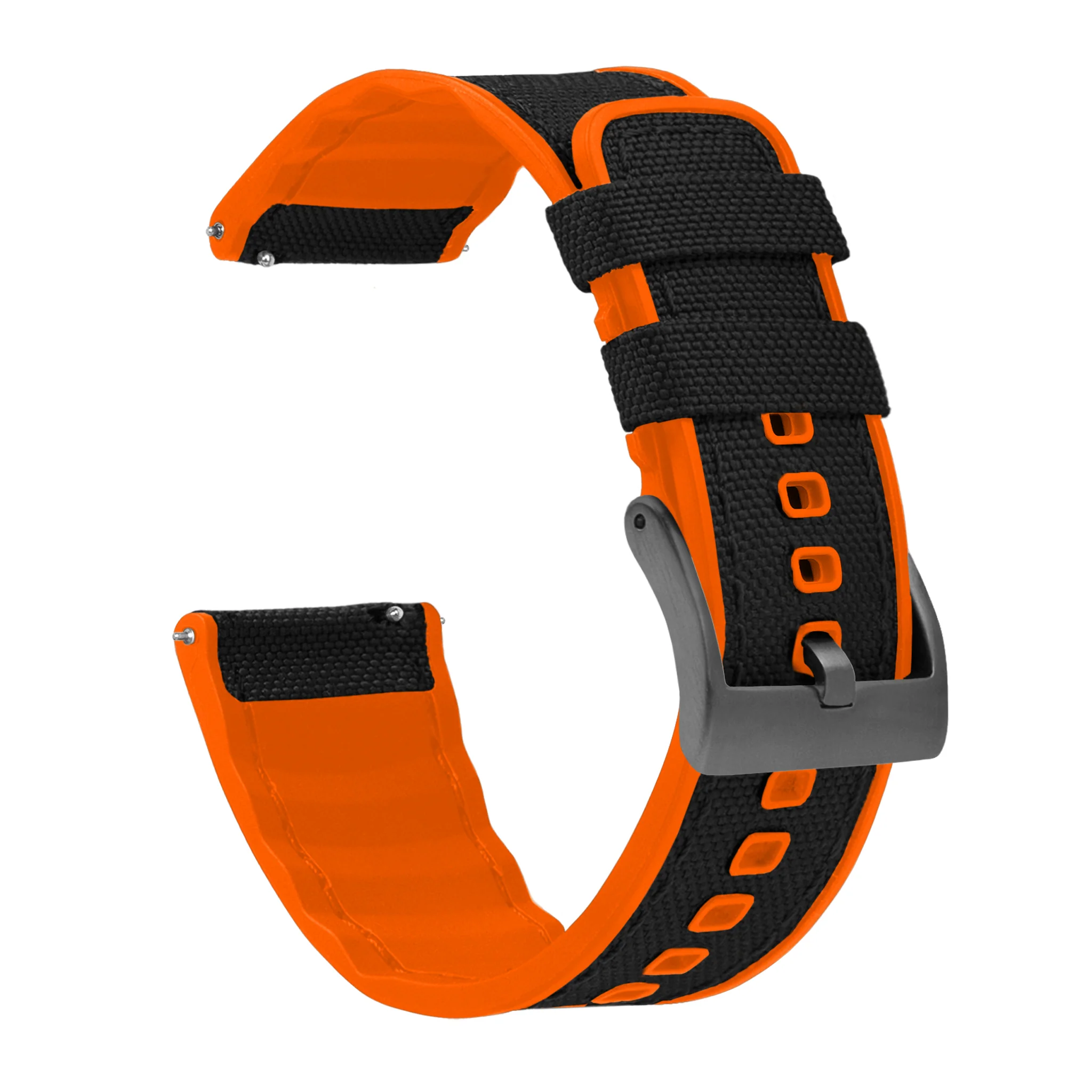 Black Cordura Fabric And Pumpkin Orange Silicone Hybrid Watch Band - Image 9
