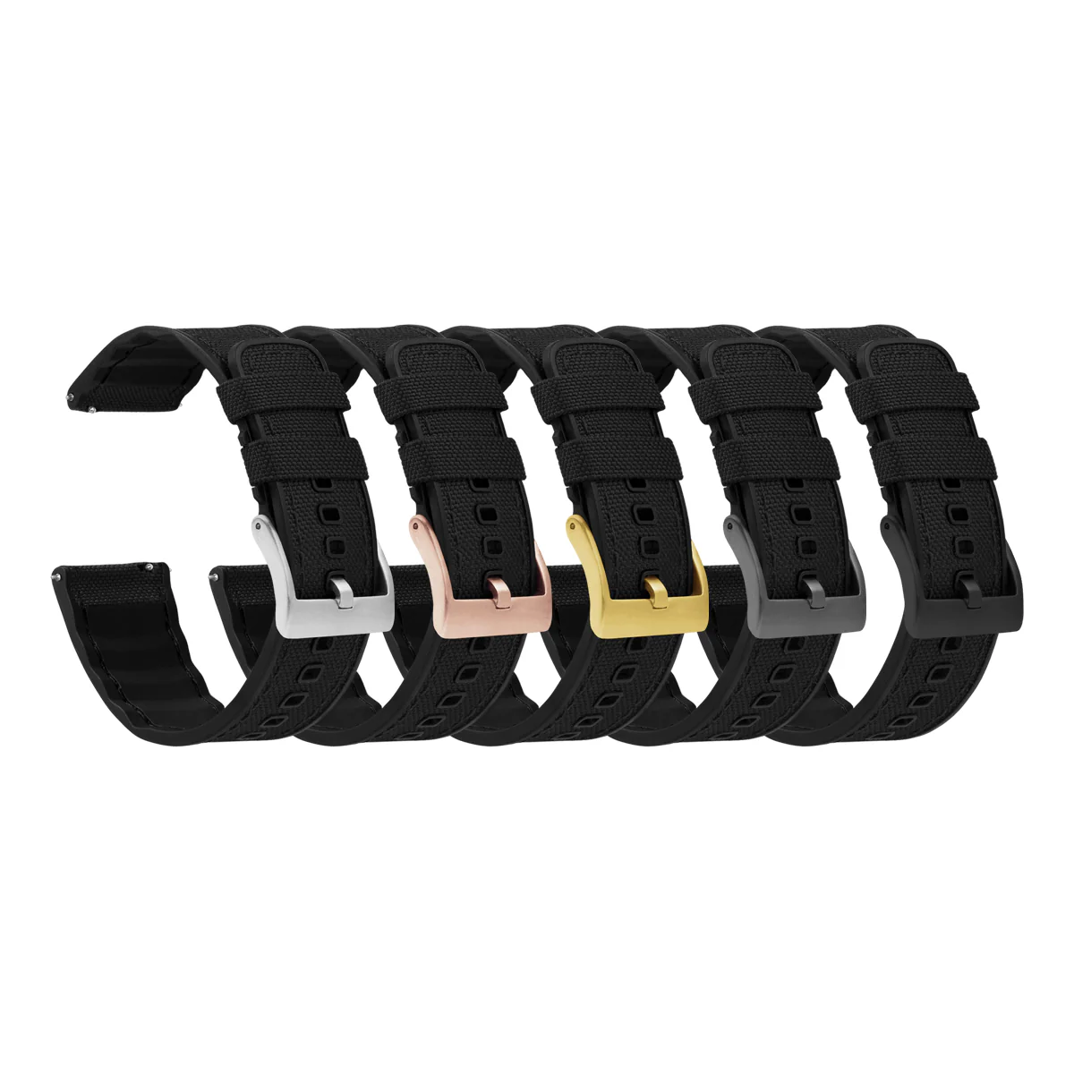 Black Cordura Fabric And Silicone Hybrid Watch Band - Image 2