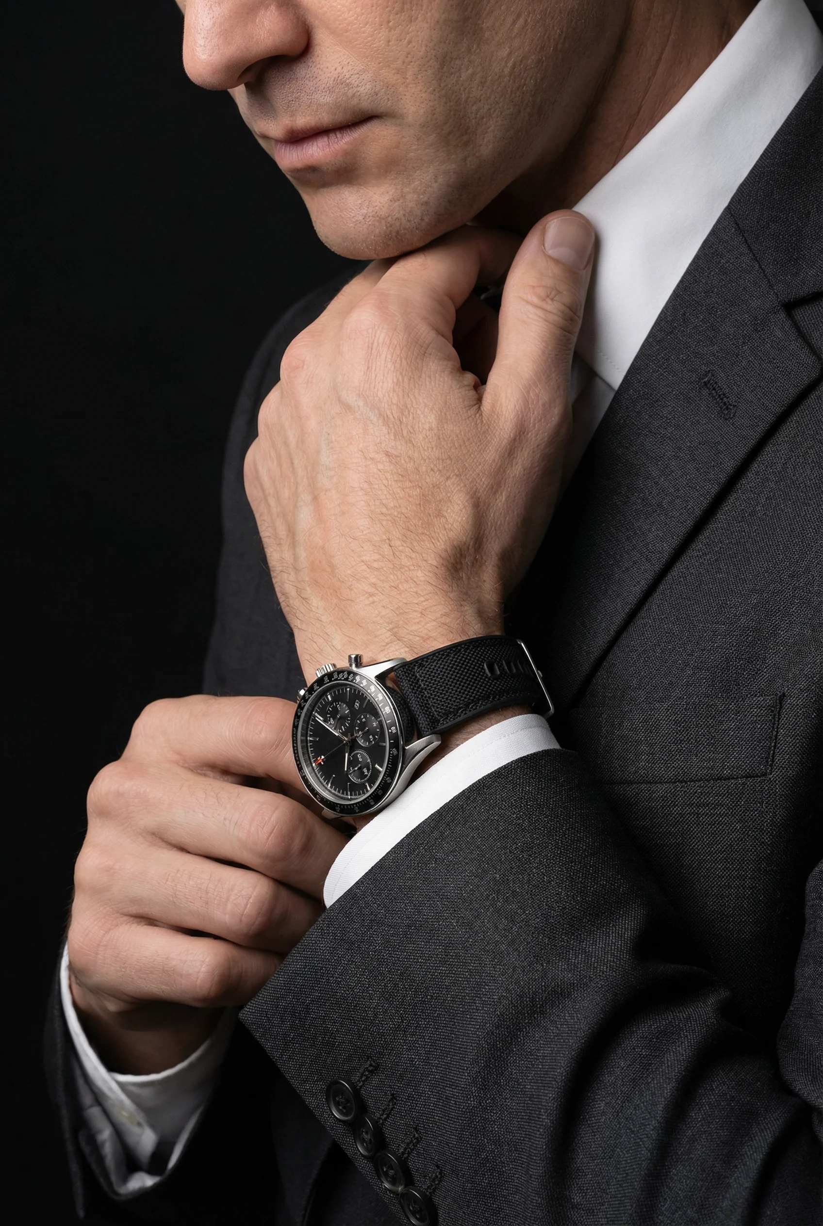 Black Cordura Fabric And Silicone Hybrid Watch Band - Image 4