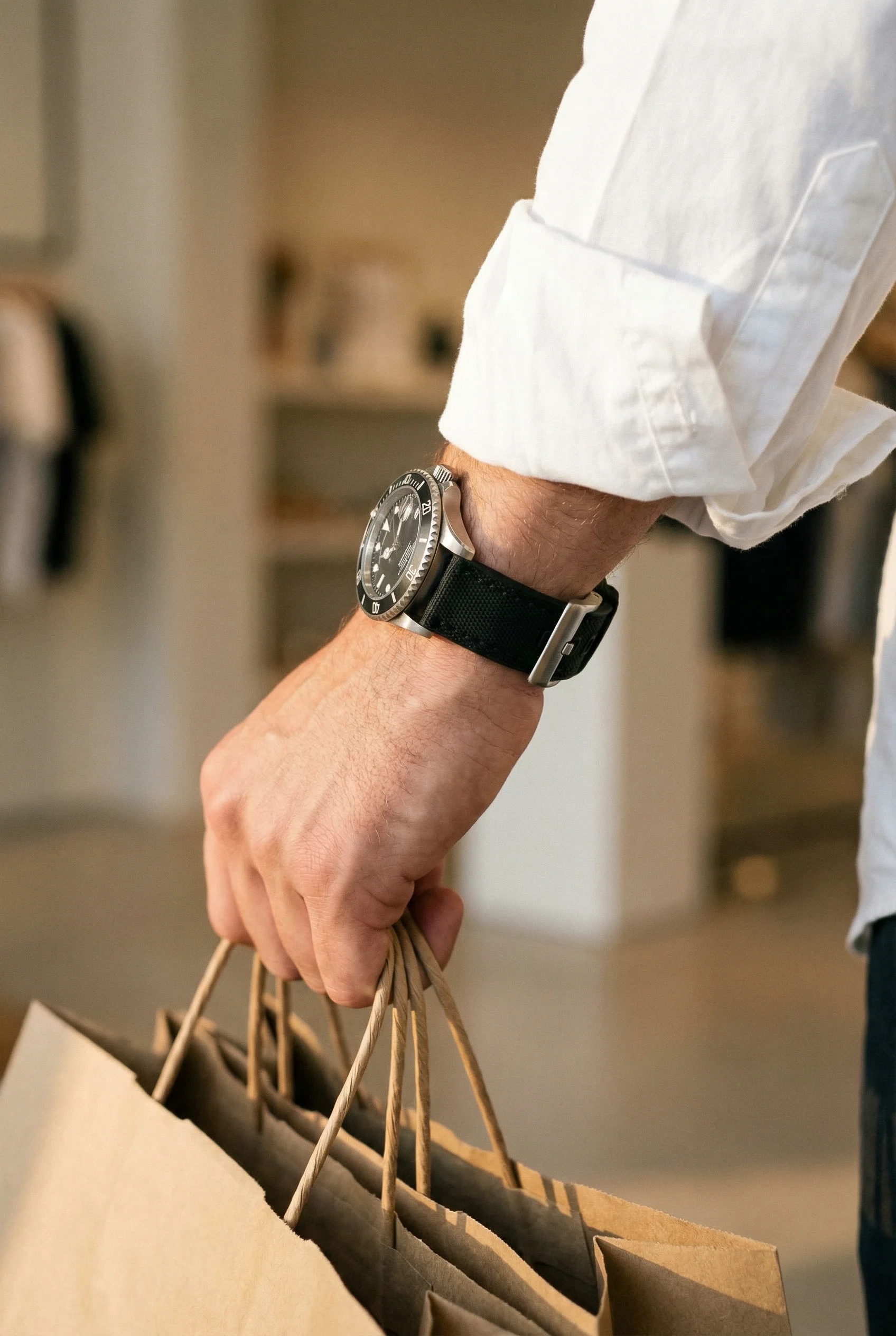 Black Cordura Fabric And Silicone Hybrid Watch Band - Image 5