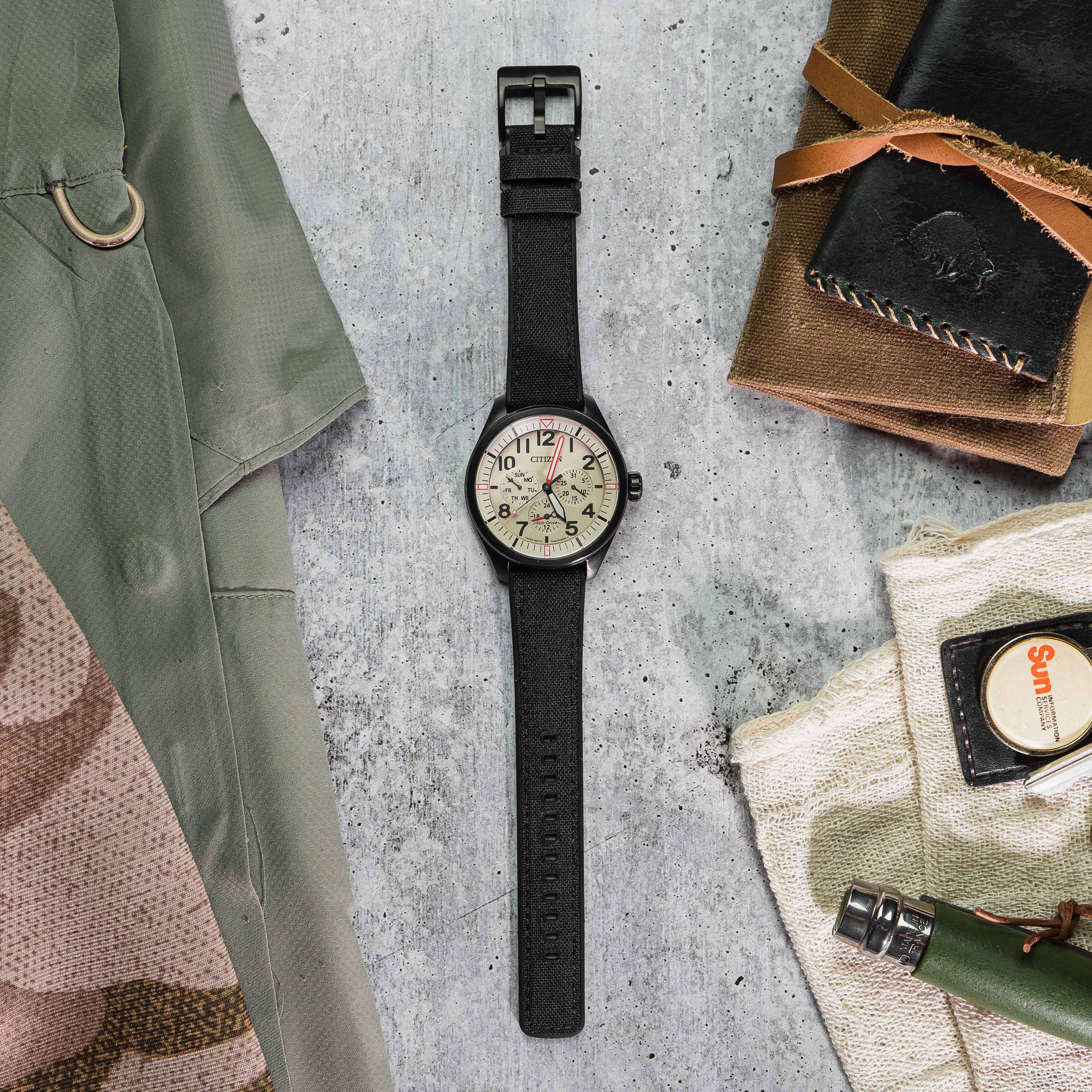 Black Cordura Fabric And Silicone Hybrid Watch Band - Image 6