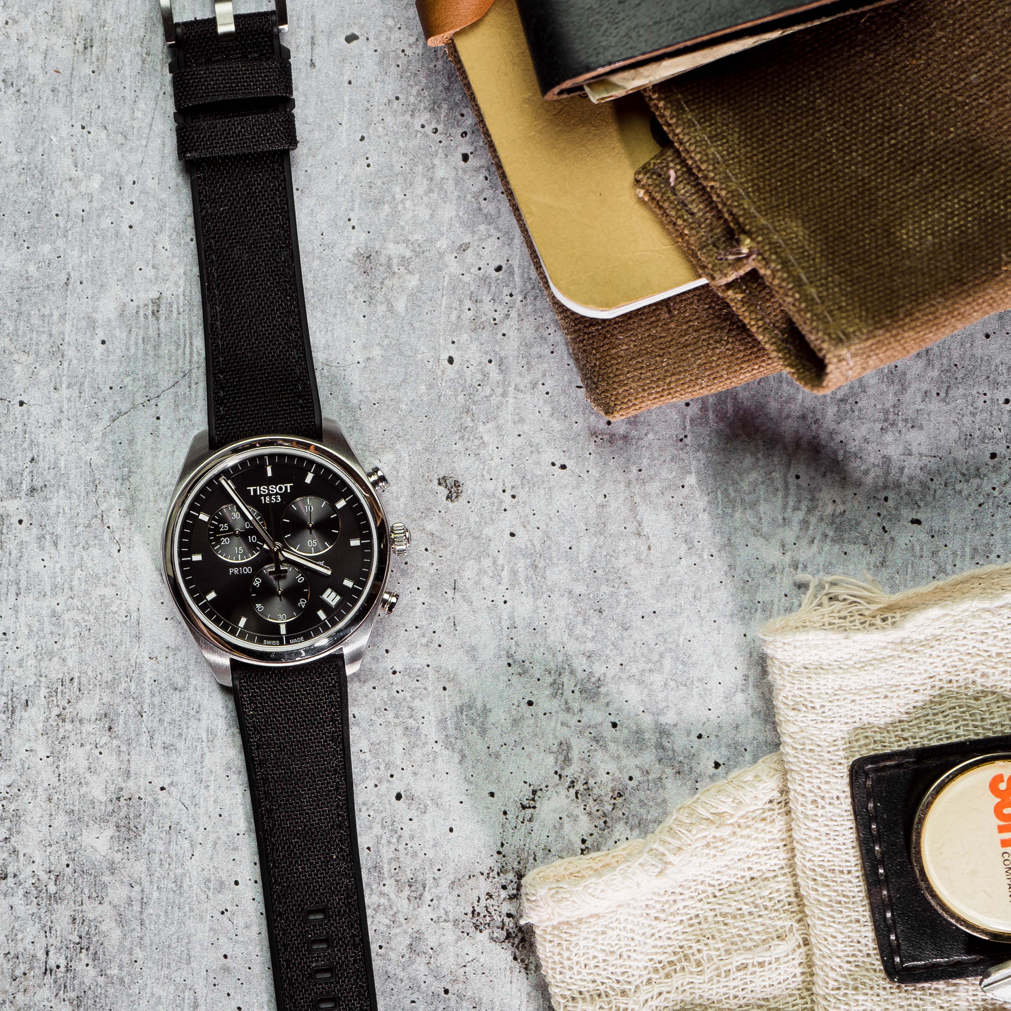 Black Cordura Fabric And Silicone Hybrid Watch Band - Image 7