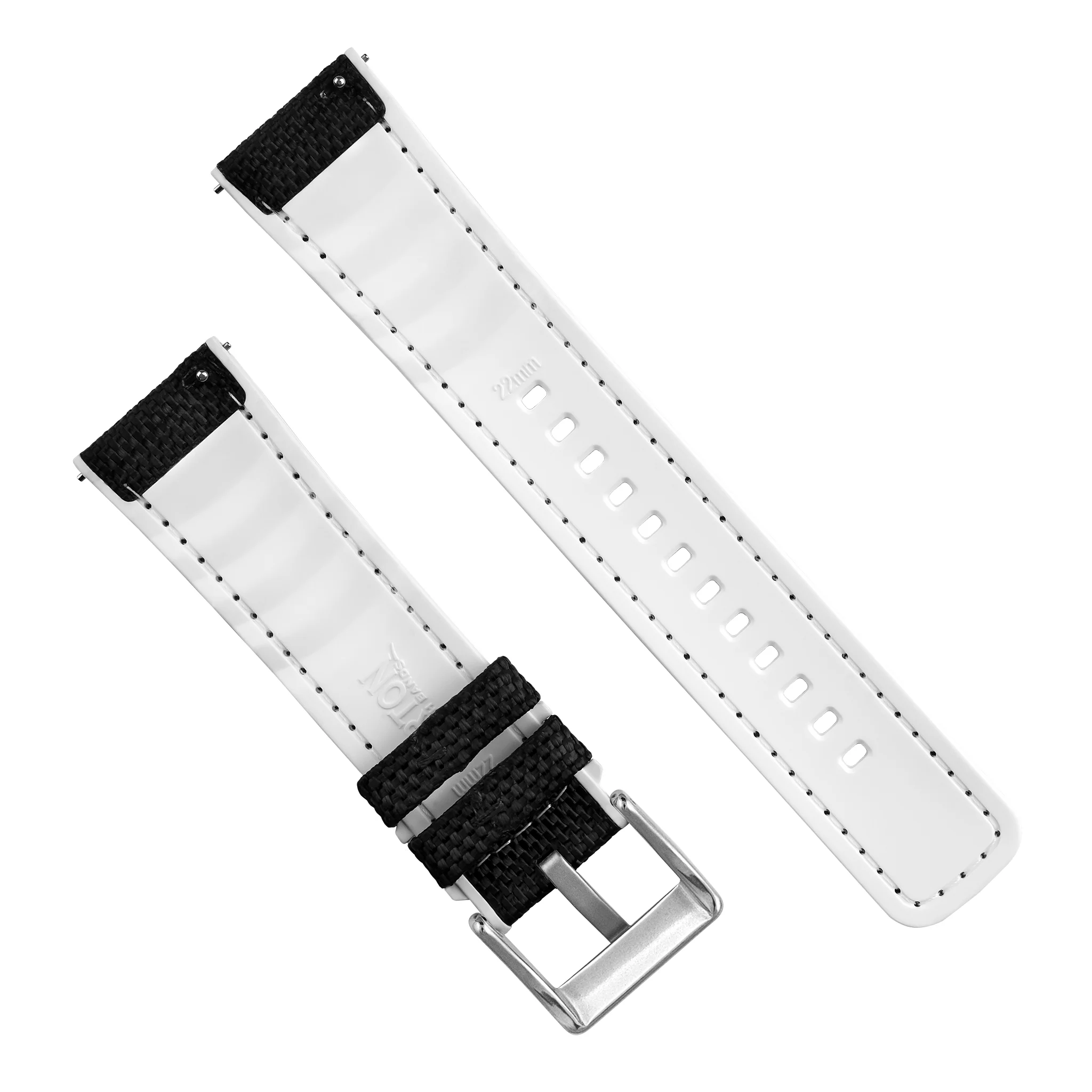 Black Cordura Fabric And White Silicone Hybrid Watch Band - Image 6
