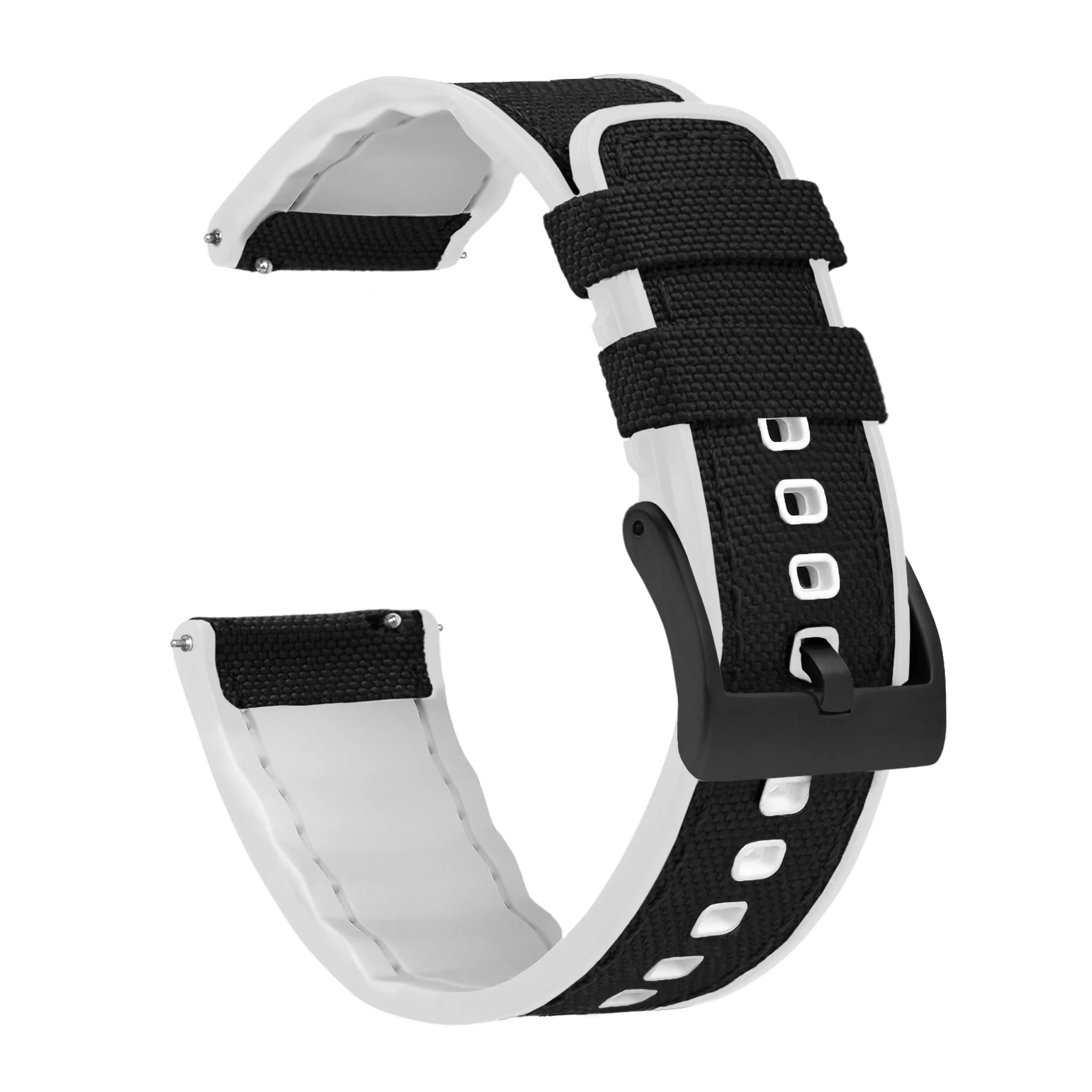 Black Cordura Fabric And White Silicone Hybrid Watch Band - Image 7