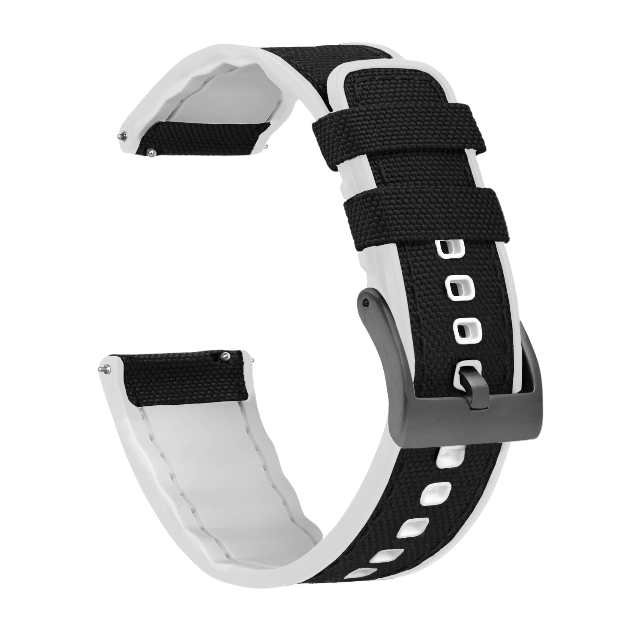 Black Cordura Fabric And White Silicone Hybrid Watch Band - Image 9