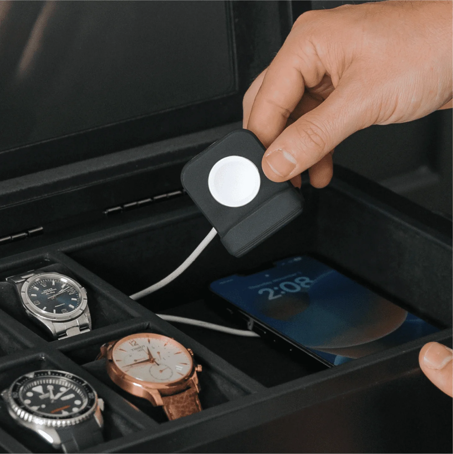 10-Slot Black Watch Box with Modular Storage & Accessory Drawer - Image 8