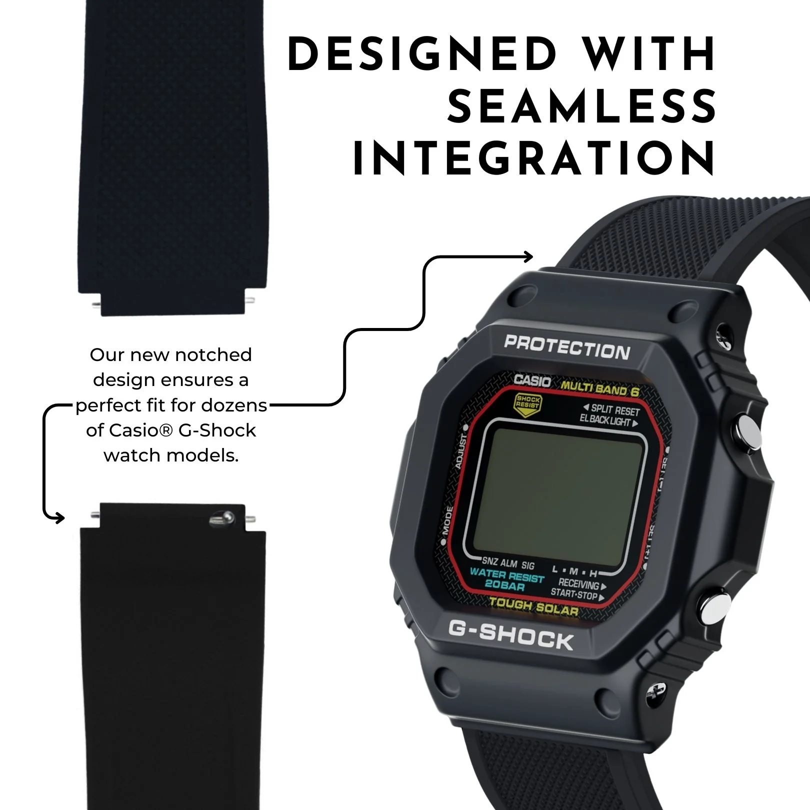 Black Elite Silicone Casio® G-Shock Watch Band - Image 2