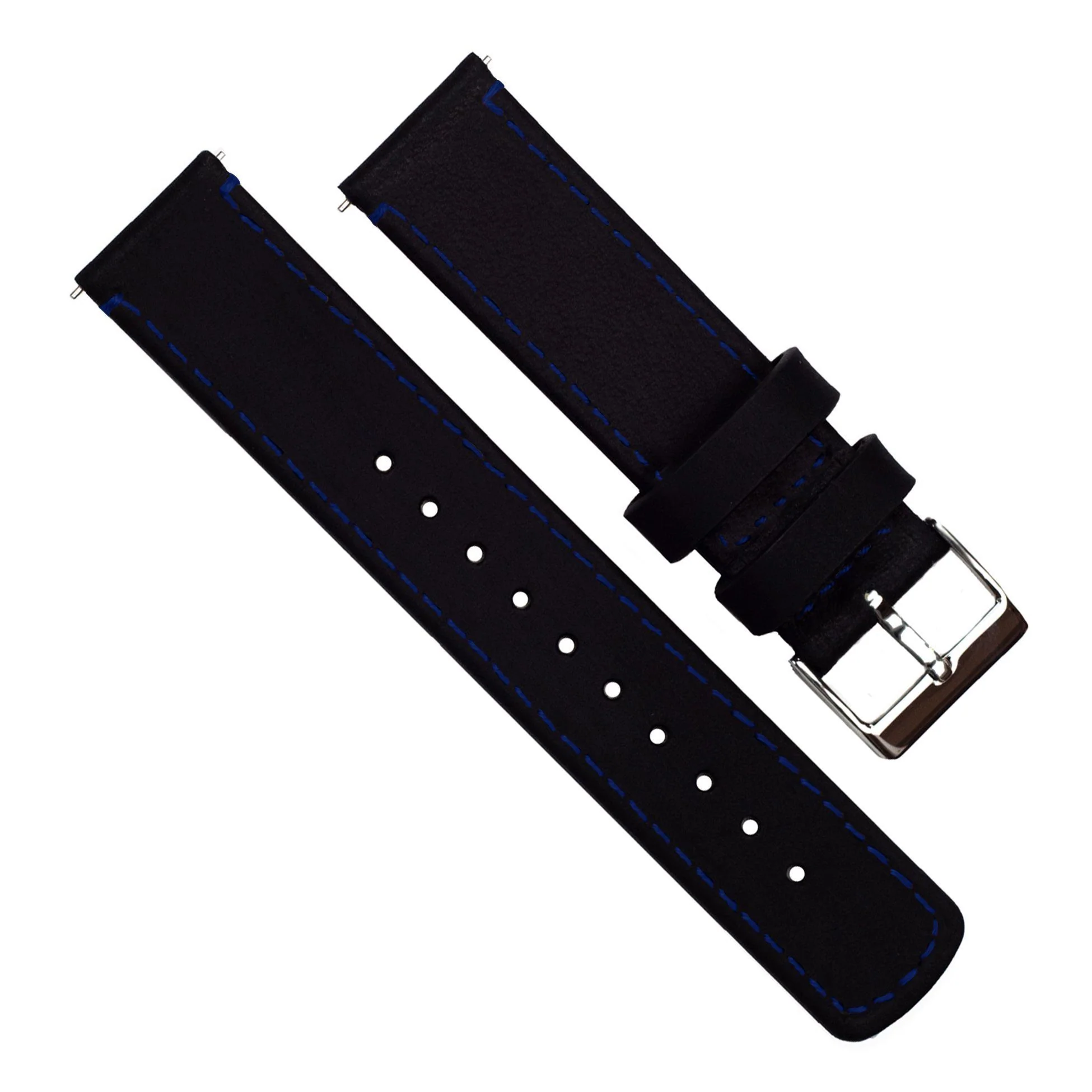 Black Leather Blue Stitching Watch Band - Image 2