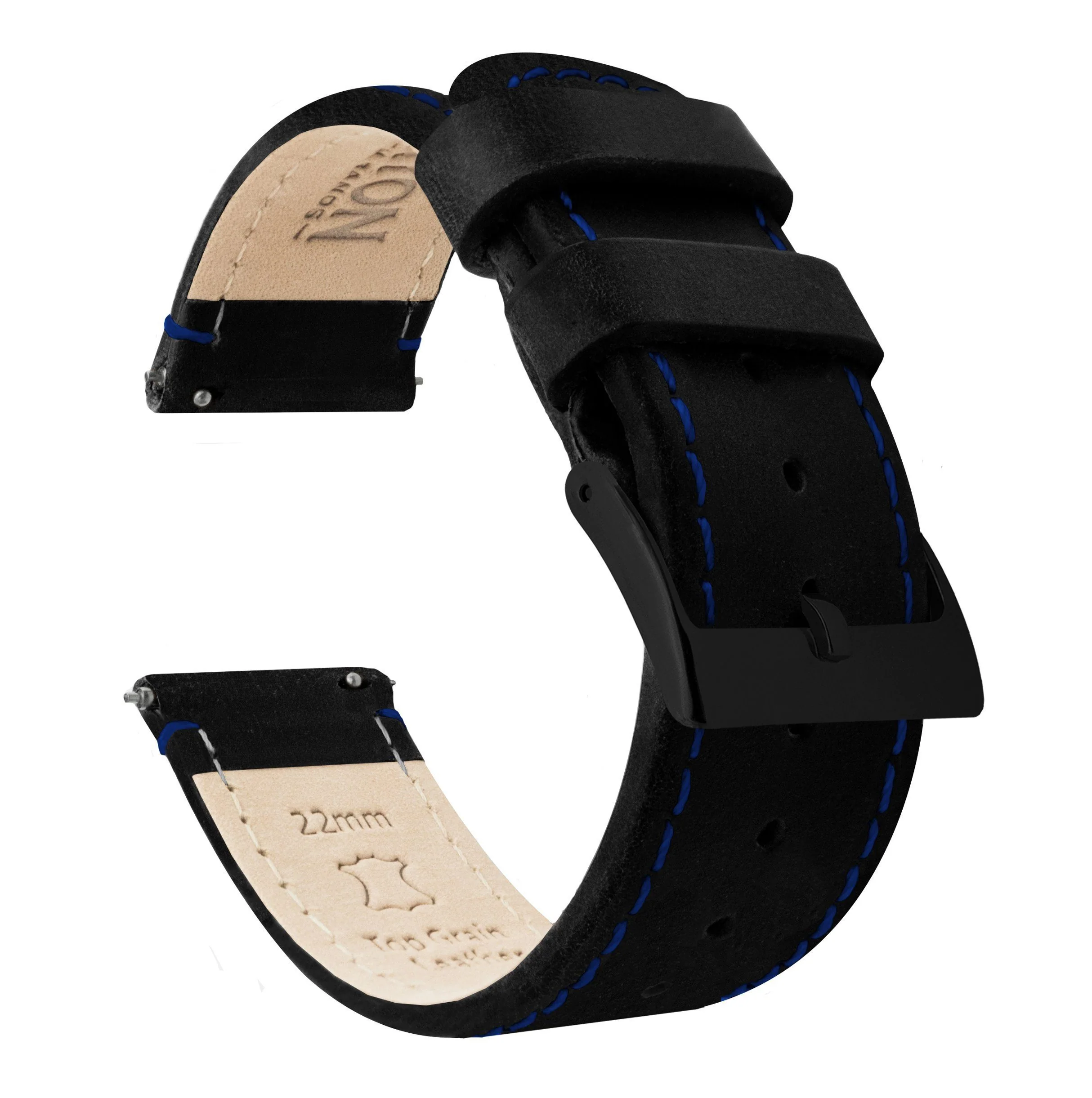 Black Leather Blue Stitching Watch Band - Image 5