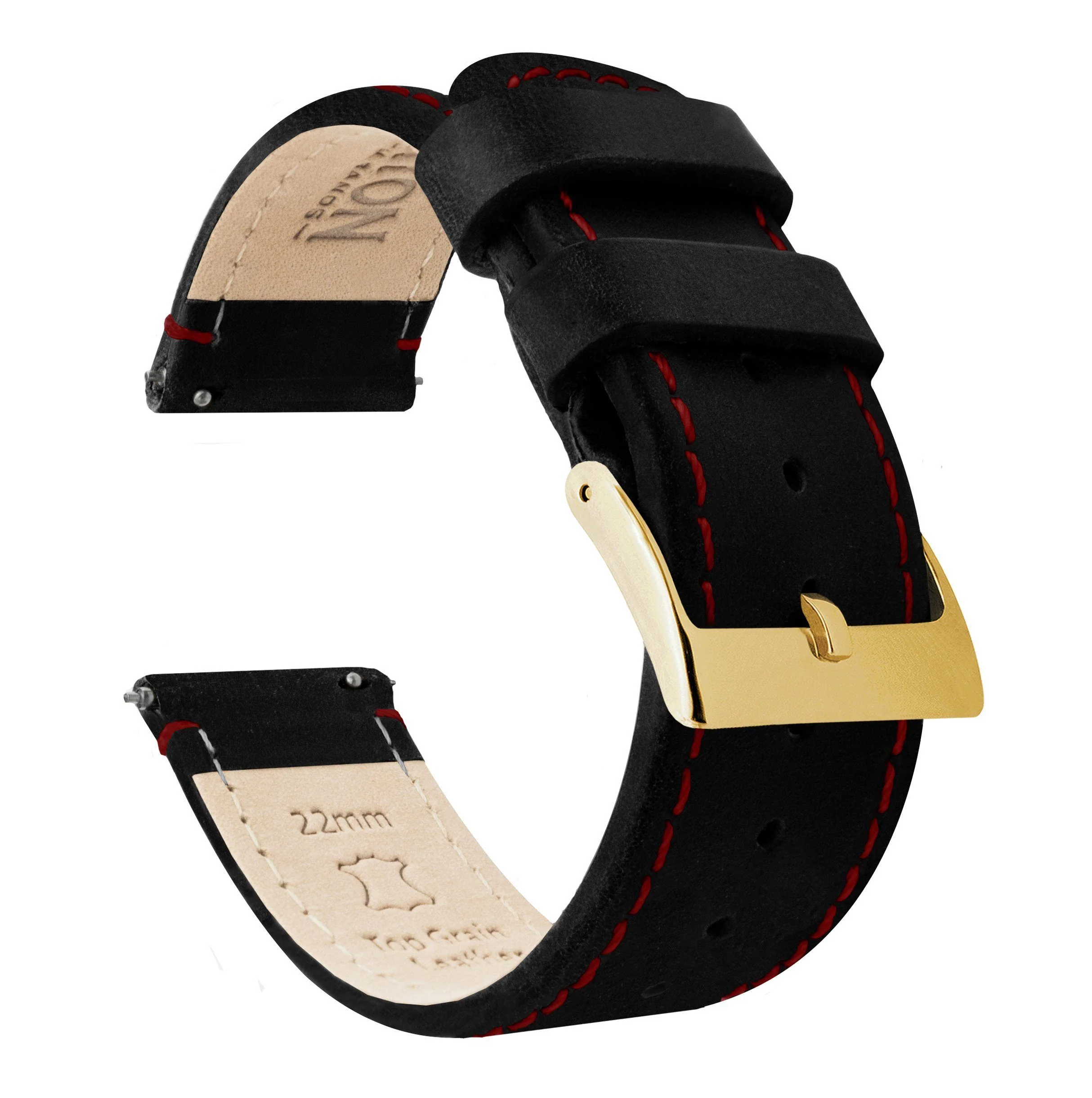 Black Leather Crimson Red Stitching Watch Band - Image 8
