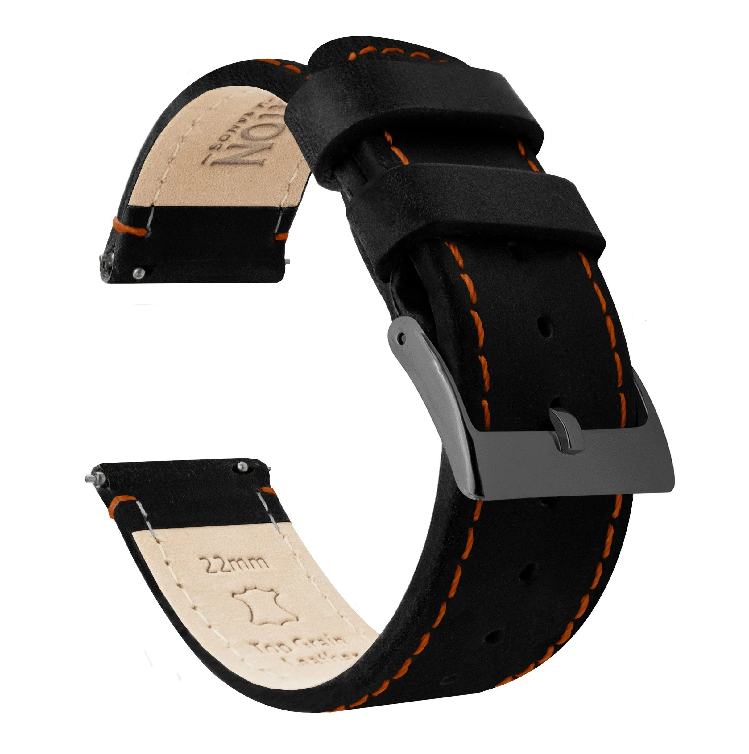 Black Leather Orange Stitching Watch Band - Image 6