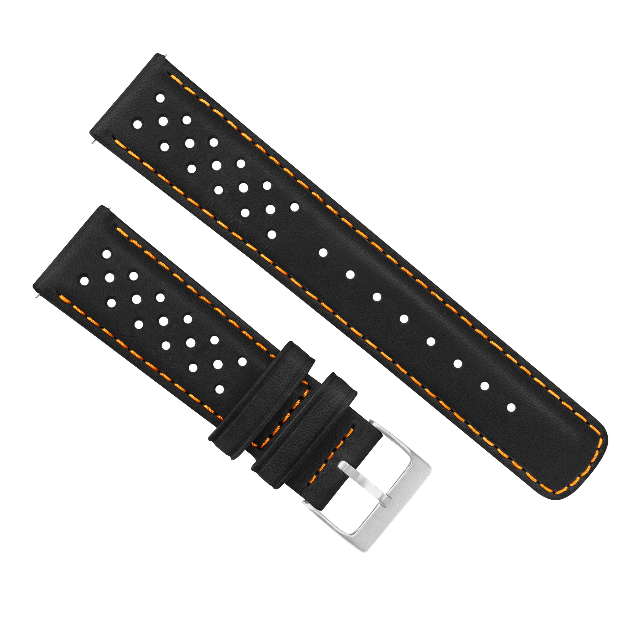 Black Orange Stitch Racing Horween Leather Watch Band - Image 3