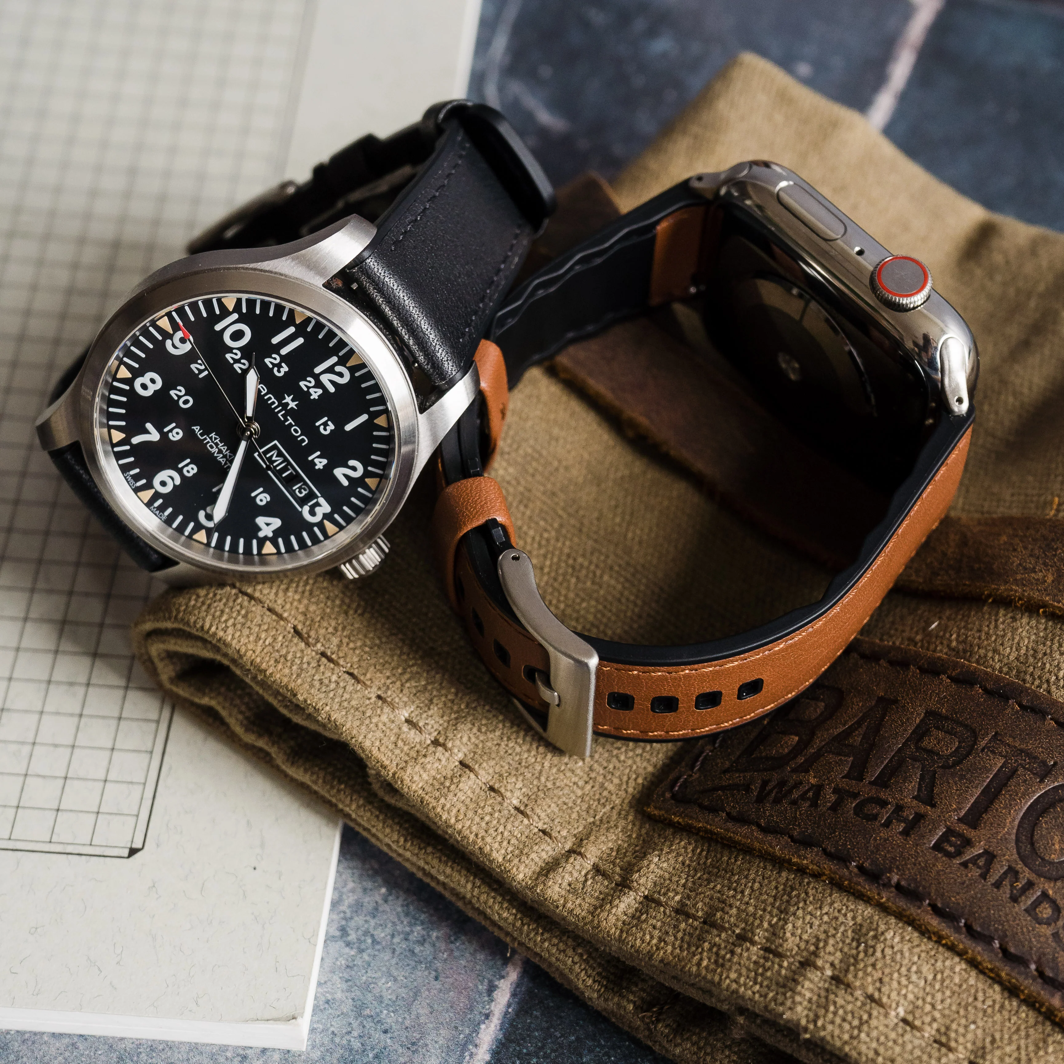 Black Pittards Water Resistant Leather Silicone Base Watch Band - Image 8