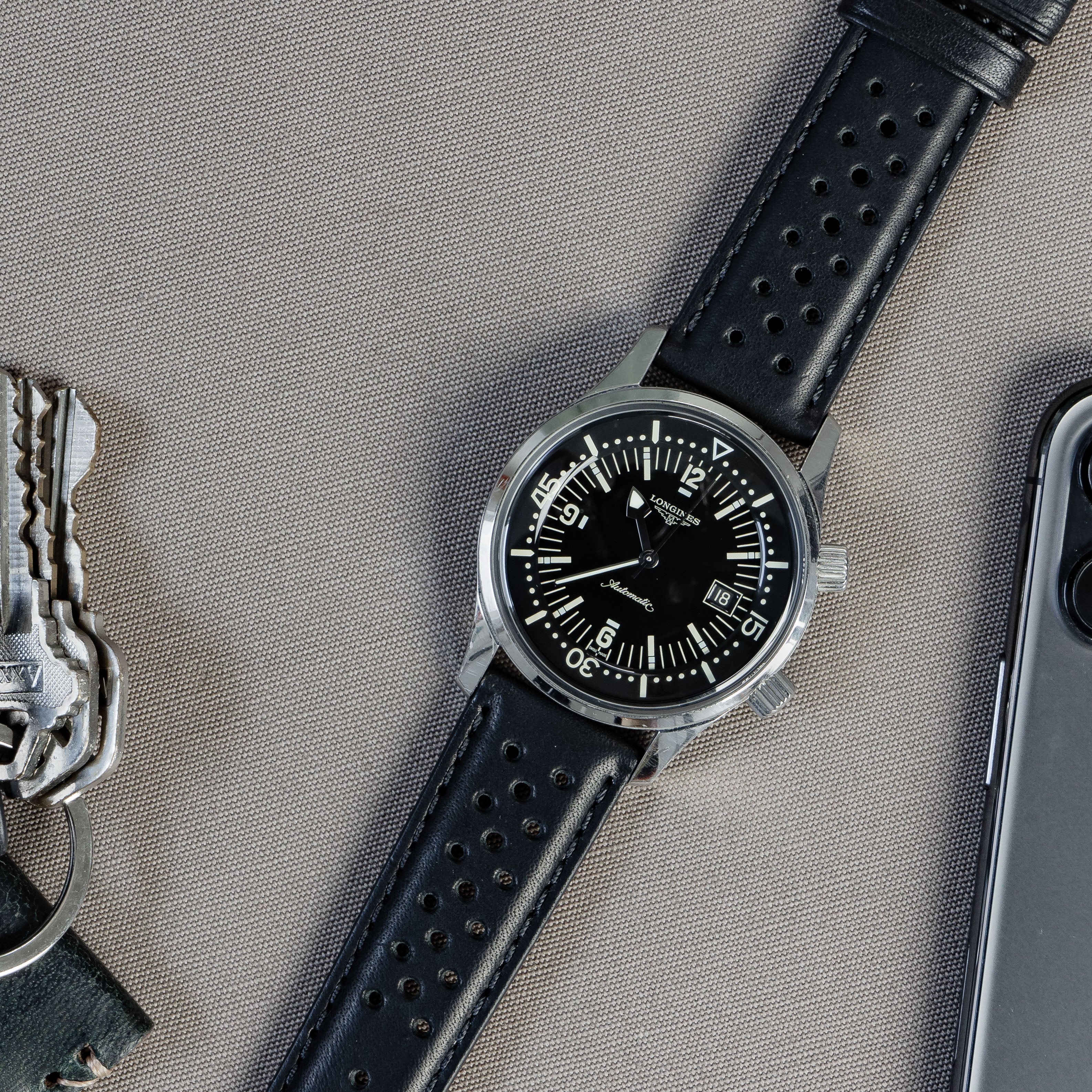 Black Racing Horween Leather Watch Band - Omega Seamaster (20mm) - Image 4