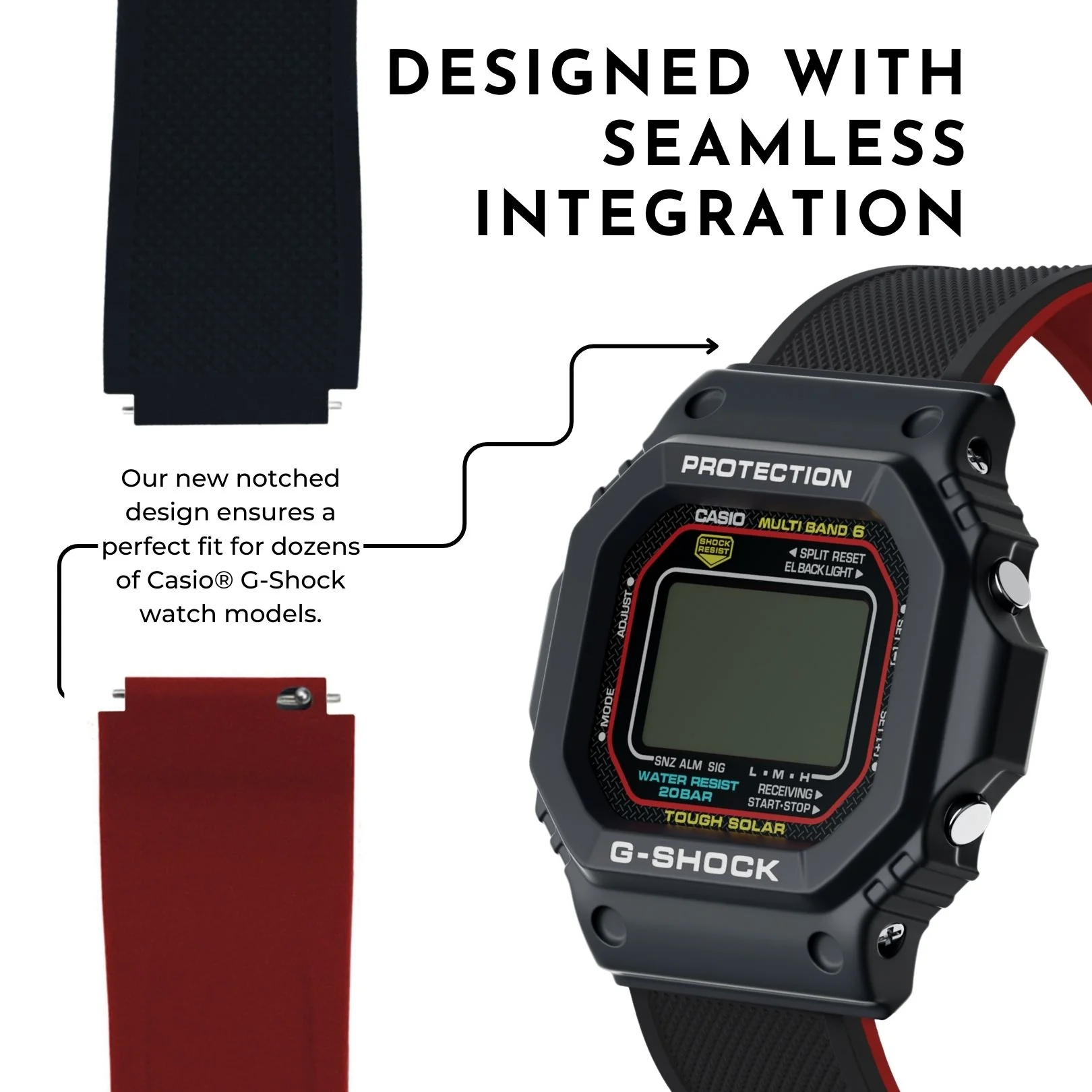 Black & Red Elite Silicone Casio® G-Shock Watch Band - Image 2