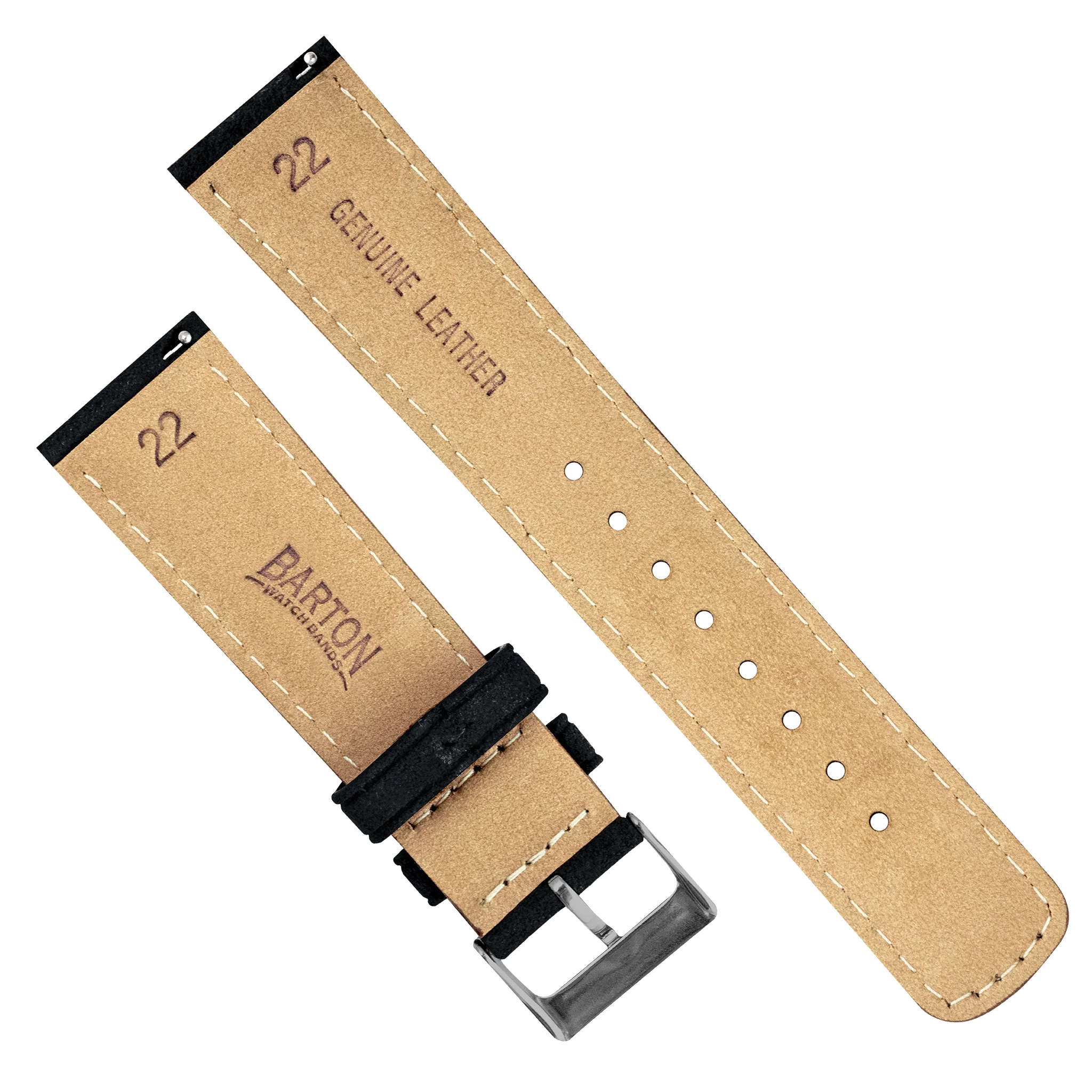 Black Italian Suede Beige Stitching Watch Band - Image 4