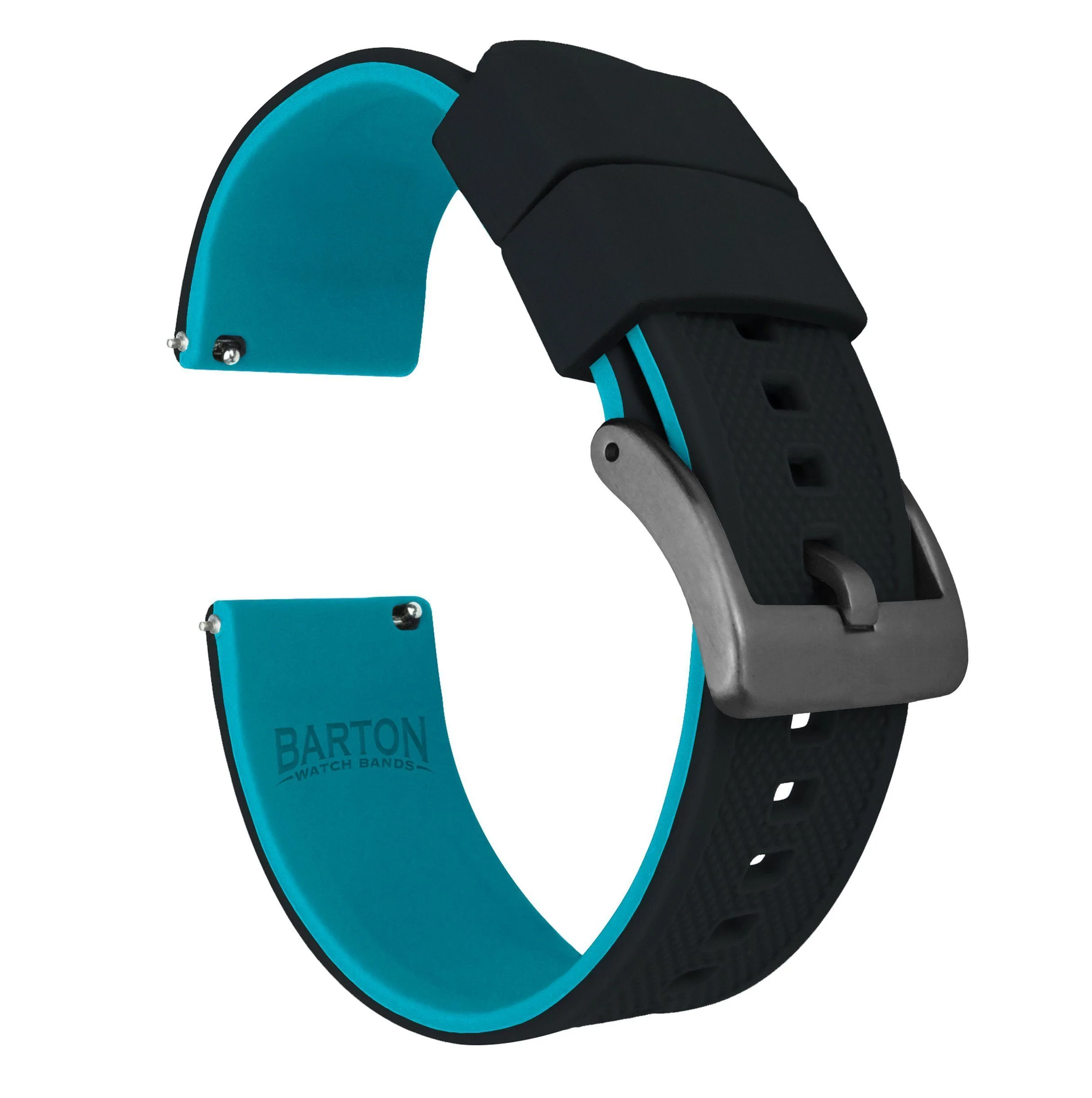 Black Top Aqua Blue Bottom Elite Silicone Watch Band - Image 10