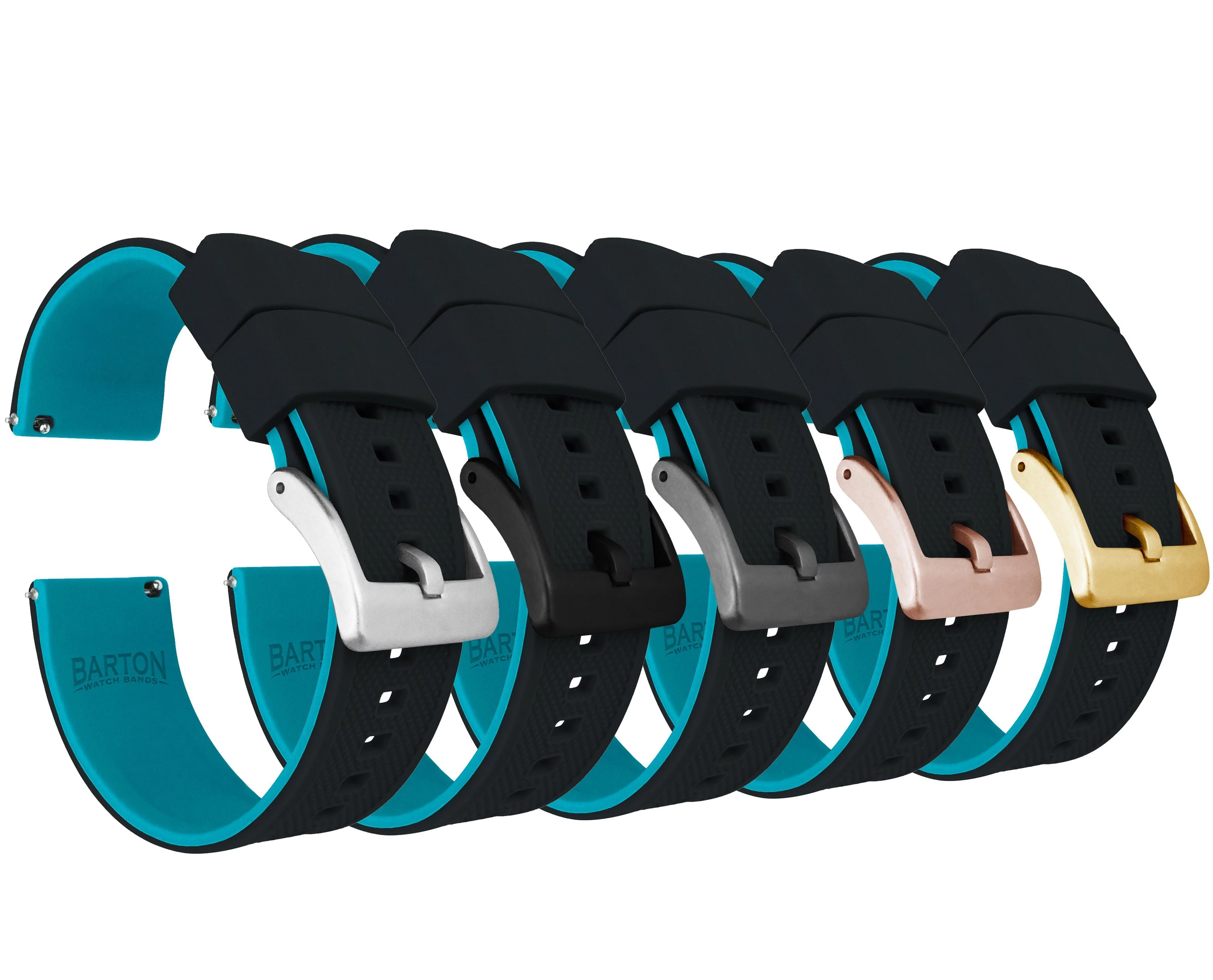 Black Top Aqua Blue Bottom Elite Silicone Watch Band - Image 2
