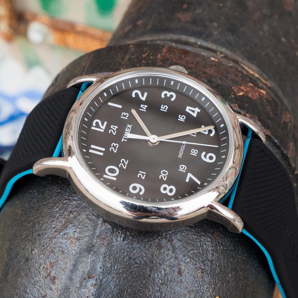 Black Top Aqua Blue Bottom Elite Silicone Watch Band - Image 5