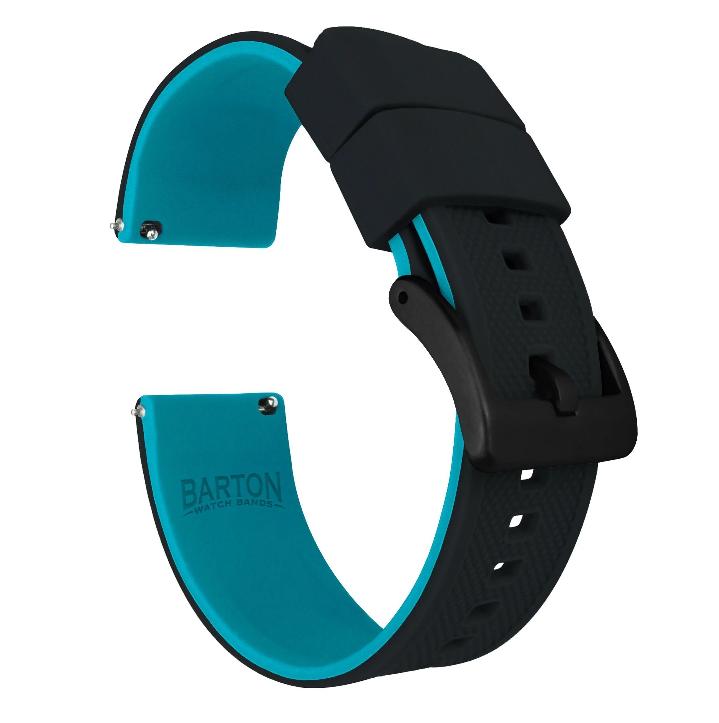 Black Top Aqua Blue Bottom Elite Silicone Watch Band - Image 8