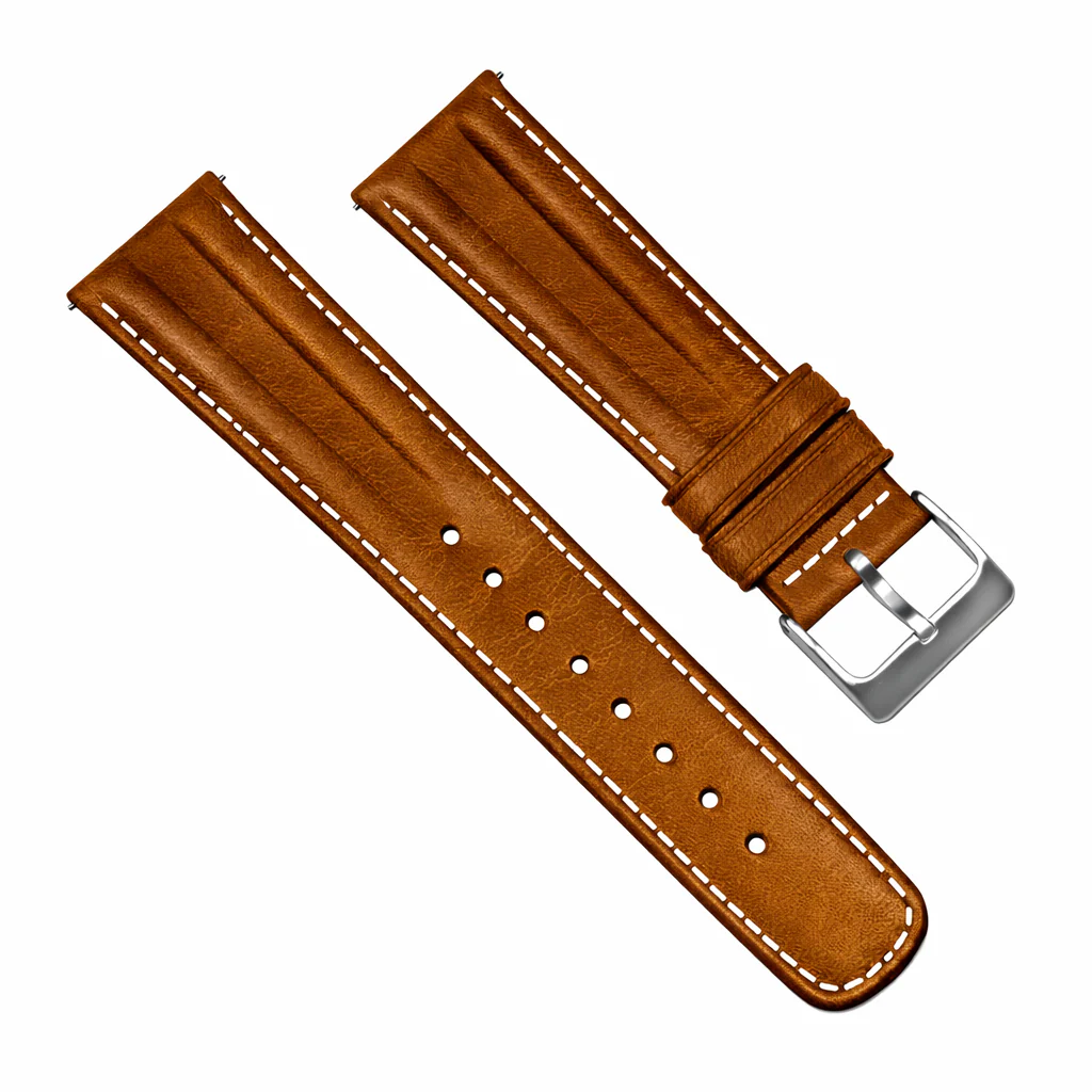 Caramel Brown Classic Horween Leather Linen Stitching Watch Band - Image 3
